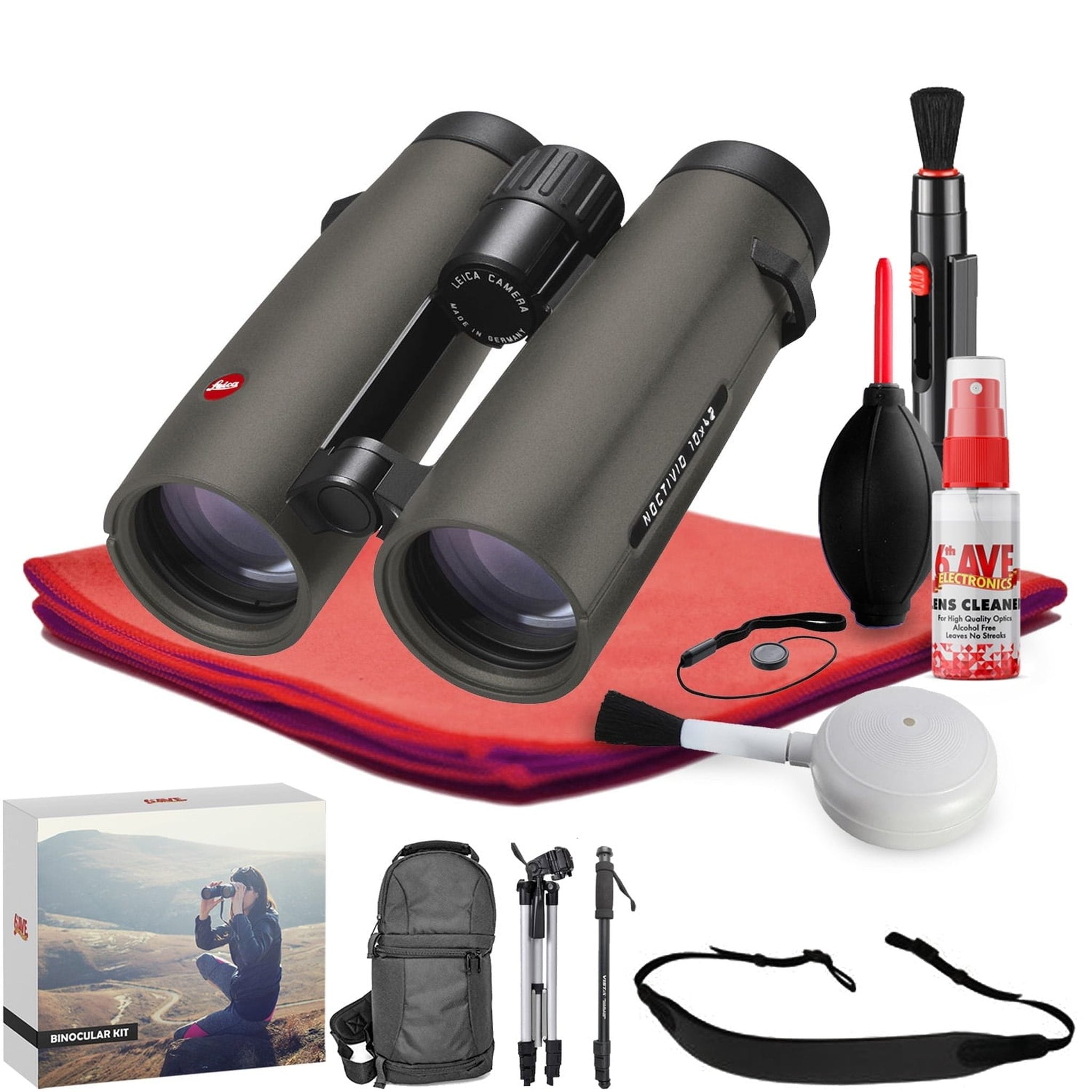 Leica 8x42 Noctivid Binocular Olive Green - Exclusive Outdoors Binoculars Bundle