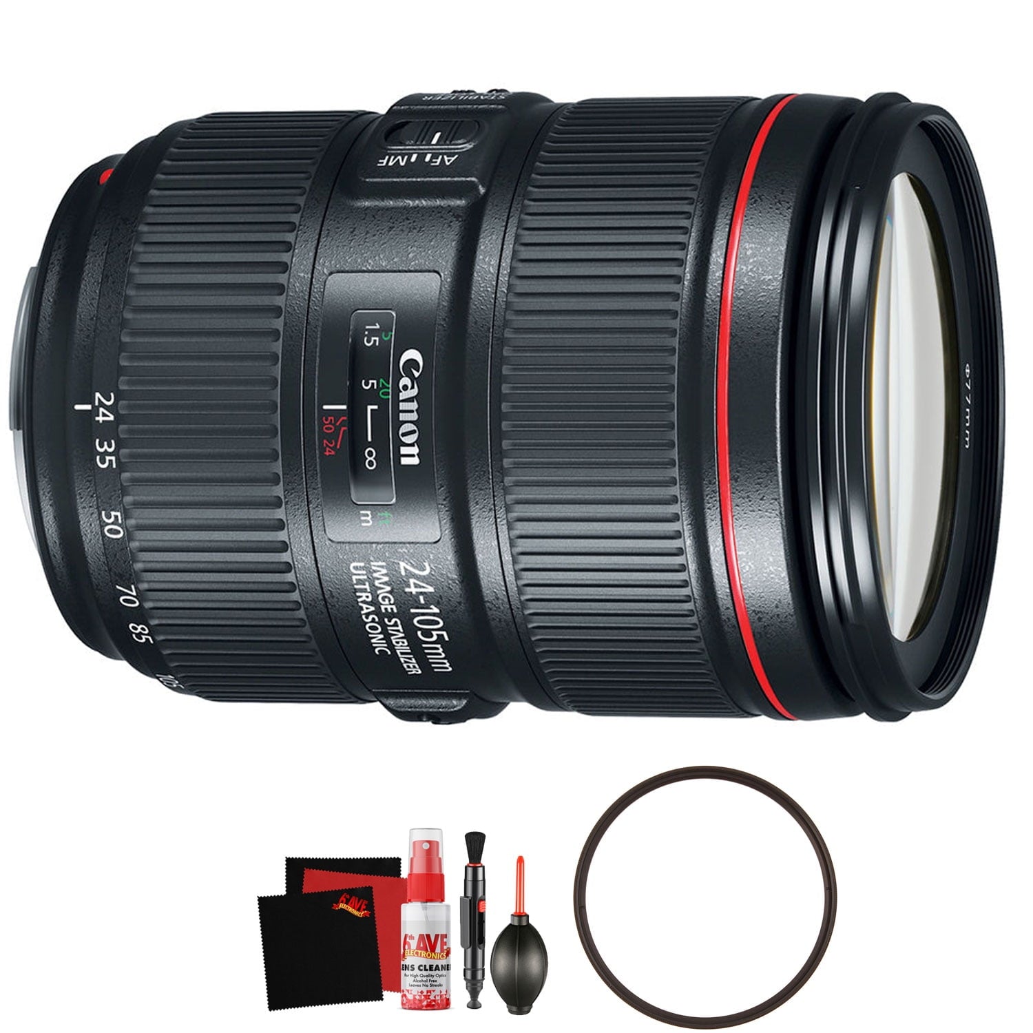 Canon EF 24-105mm f/4L IS II USM Lens + UV Filter + Microfiber Cleaning Cloth Bundle Bulk Packaging
