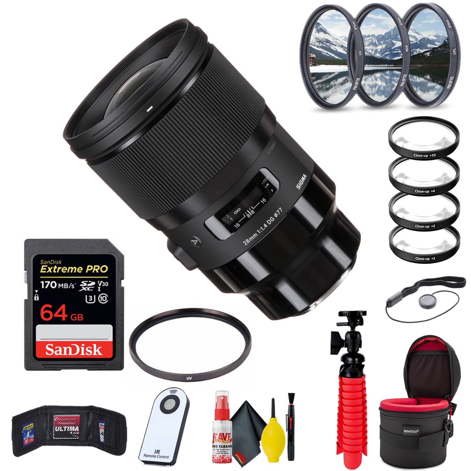 Sigma 28mm f/1.4 DG HSM Art Lens for Sony E Extreme Bundle With Accessories