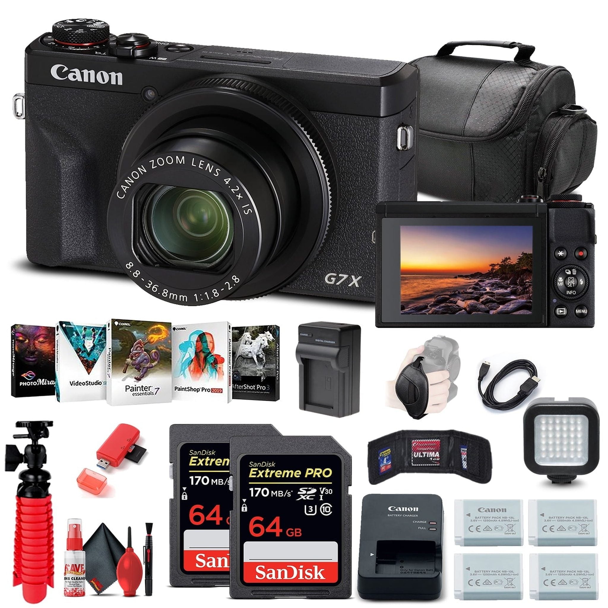 Canon PowerShot G7 X Mark III Digital Camera 3637C001 + 2 x 64GB Cards + More