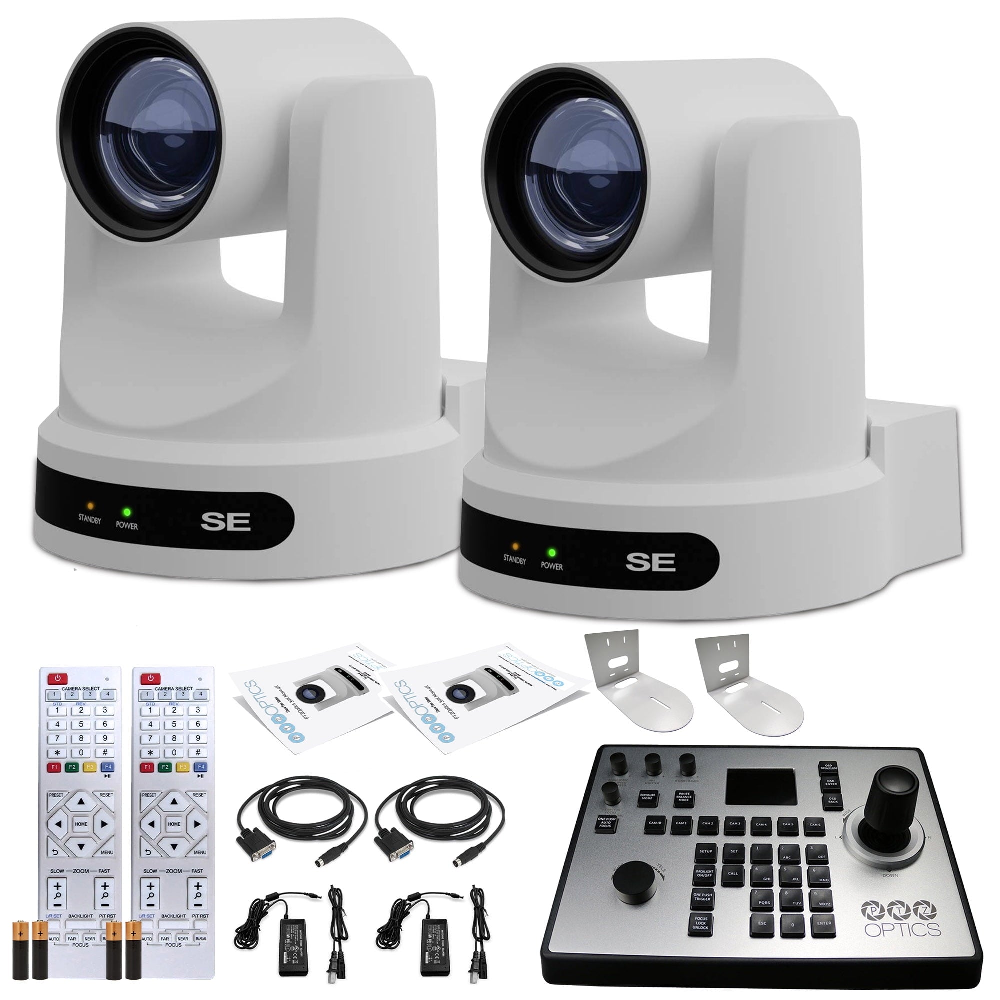 2 x PTZOptics Move SE PTZ Camera with 12x Optical Zoom + PTZOptics PT-JOY-G4 Controller + 2 x Wall Mount