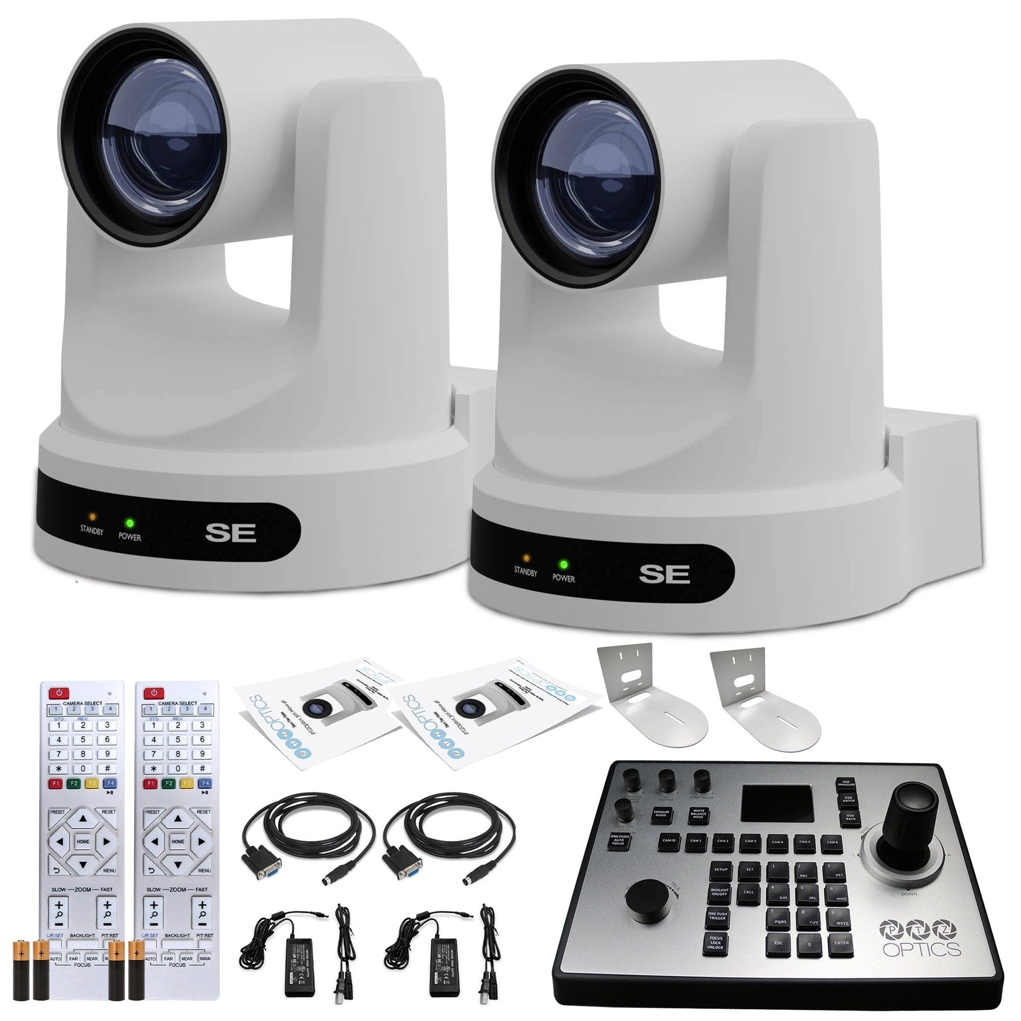 2 x PTZOptics Move SE PTZ Camera with 12x Optical Zoom + PTZOptics PT-JOY-G4 Controller + 2 x Wall Mount PTZOptics