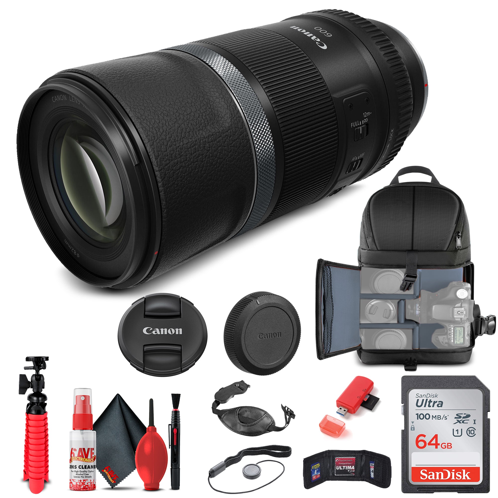 Canon RF 600mm f/11 IS STM Lens 3986C002 + Filter + BackPack + 64GB Card + More