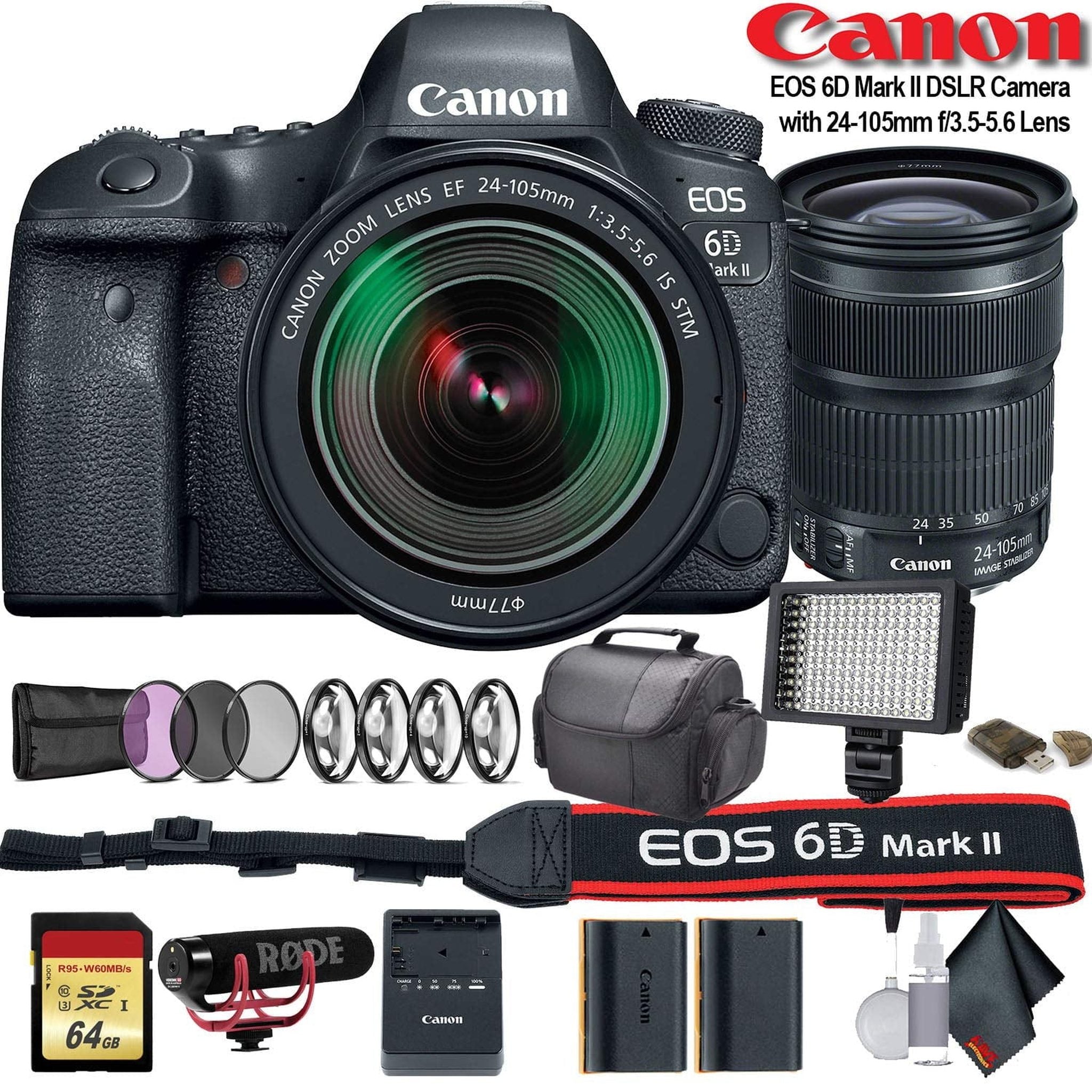 Canon EOS 6D Mark II DSLR Camera with 24-105mm f/3.5-5.6 Lens International Model 1897C021 W/Bag, Extra Battery, LED Canon