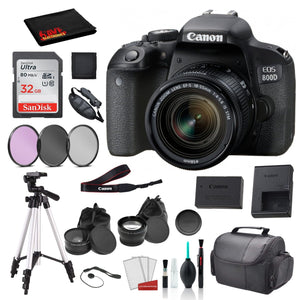 Canon EOS 800D Rebel T7i 18-55mm IS STM Lens Bundle �SanDisk 32gb SD Card + 3PC Filter Kit + MORE - International