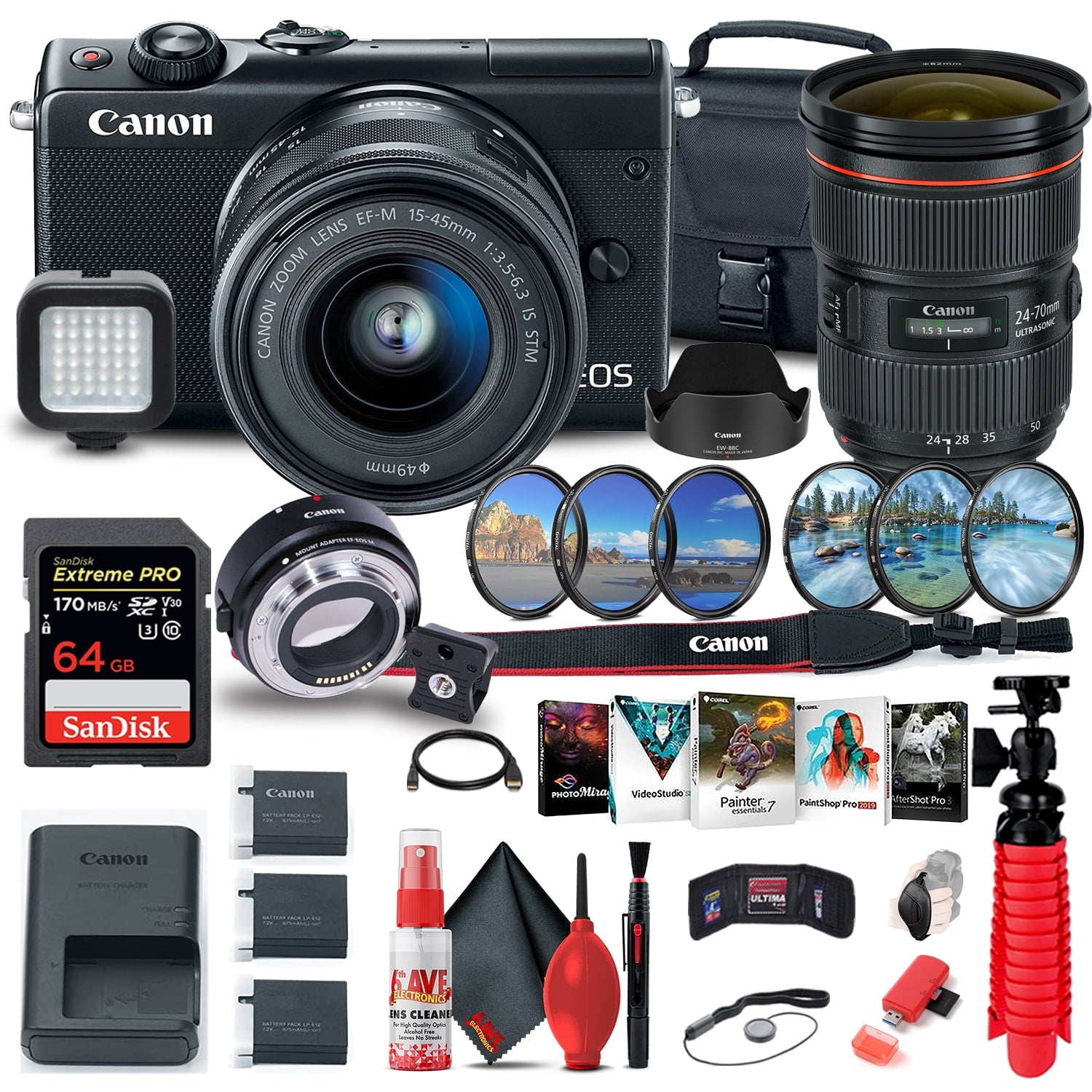 Canon EOS M100 Mirrorless Digital Camera with 15-45mm Lens 2209C011 + More