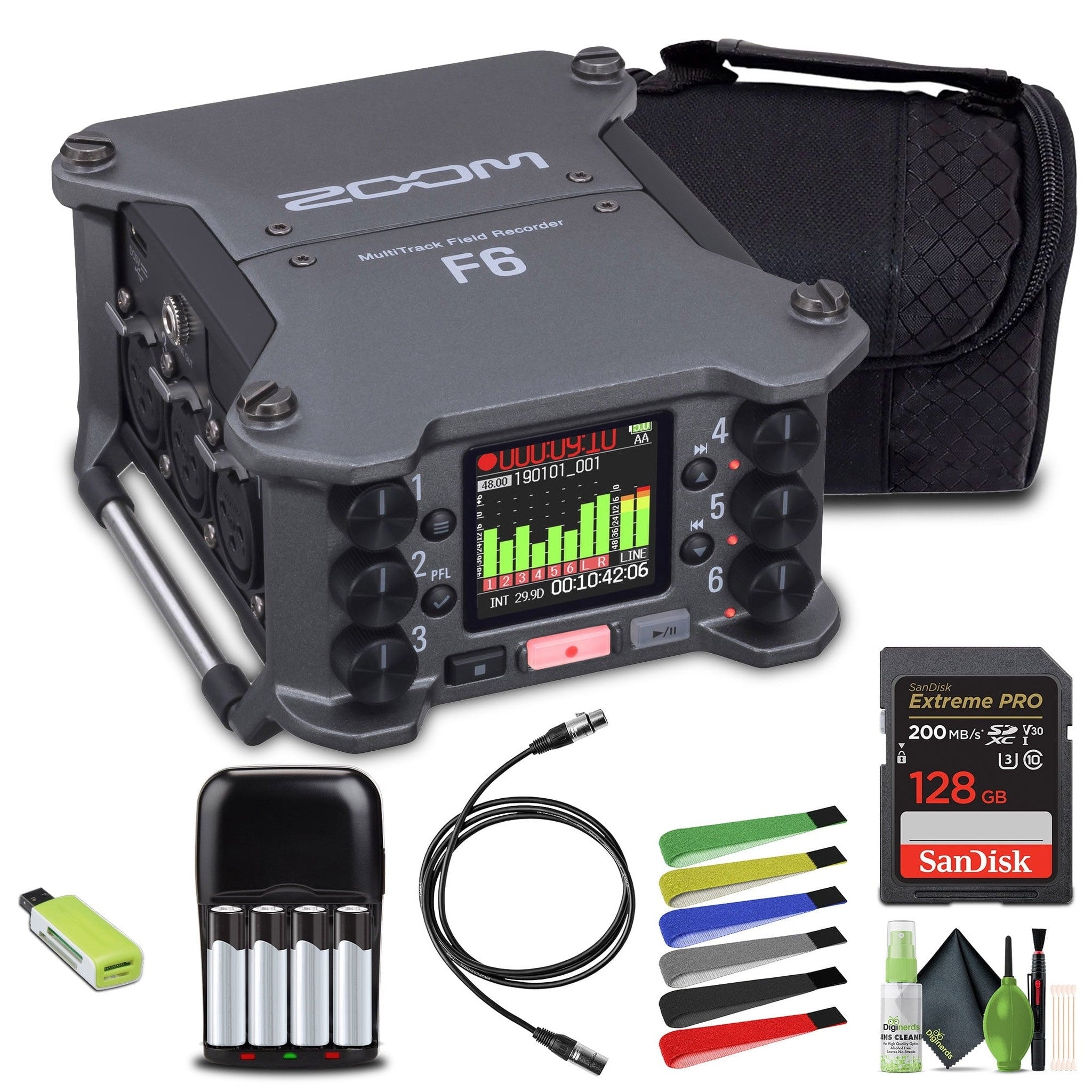 Zoom F6 Professional Field Audio Recorder Bundle with Accessories