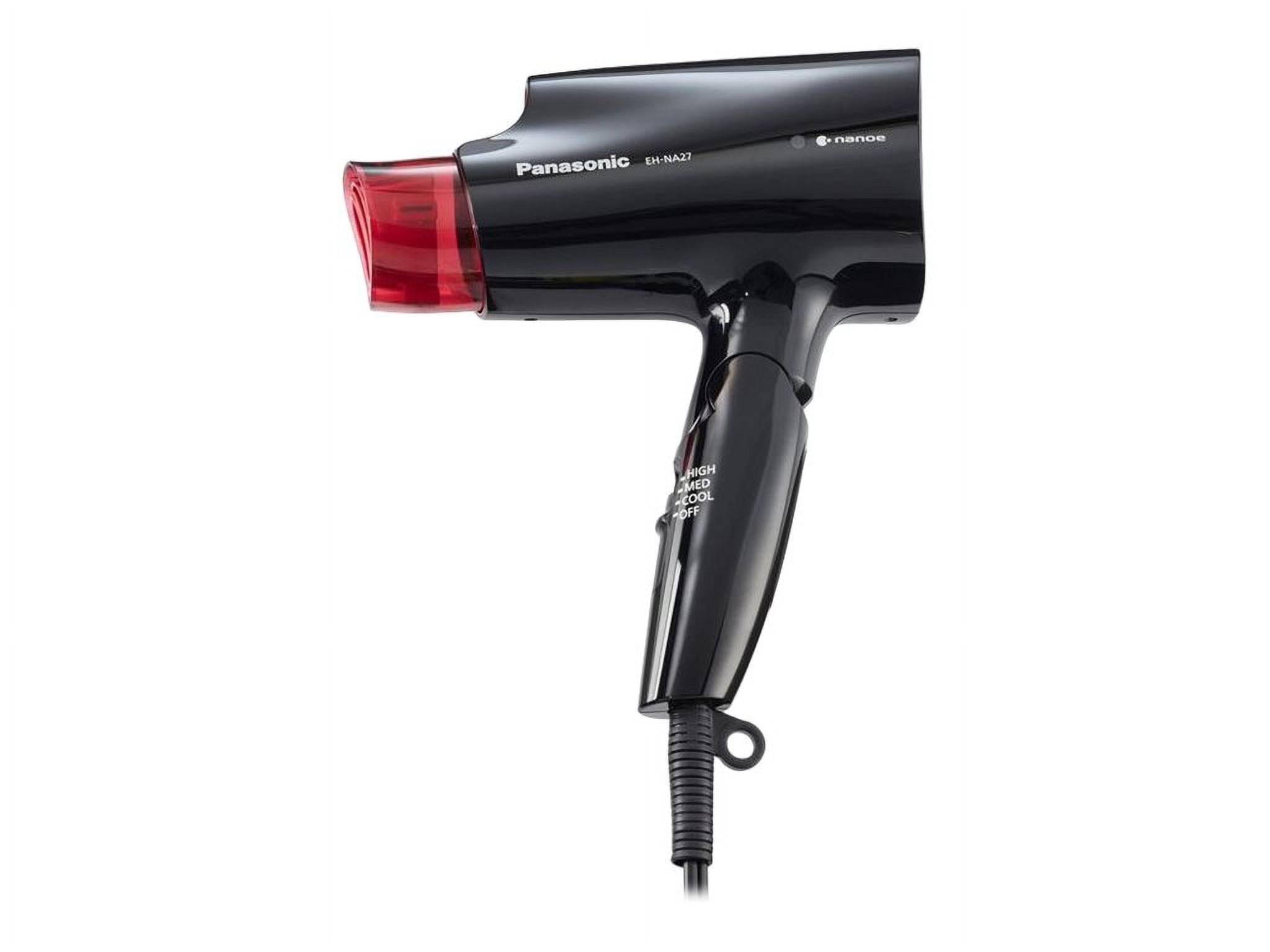 Panasonic nanoe Compact Hair Dryer for Healthy-Looking Hair, 1400W Portable Hair Dryer with Folding Handling and QuickDry Nozzle for Fast Drying - EH-NA27-K (Black/Pink)