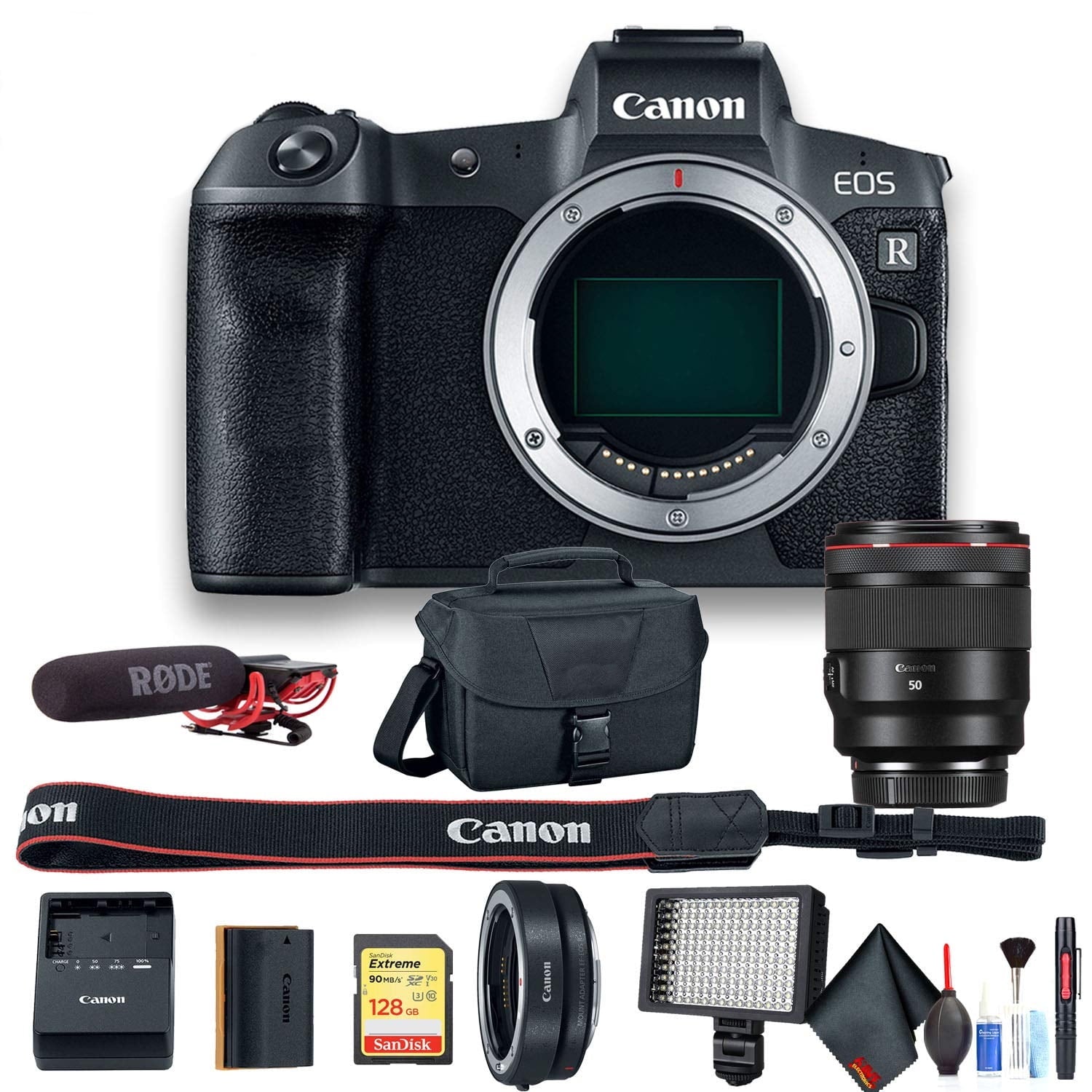 Canon EOS R Mirrorless Digital Camera International Model (3075C002) W/Canon RF 50mm Lens, Bag, 128GB Card, Extra Battery Bundle