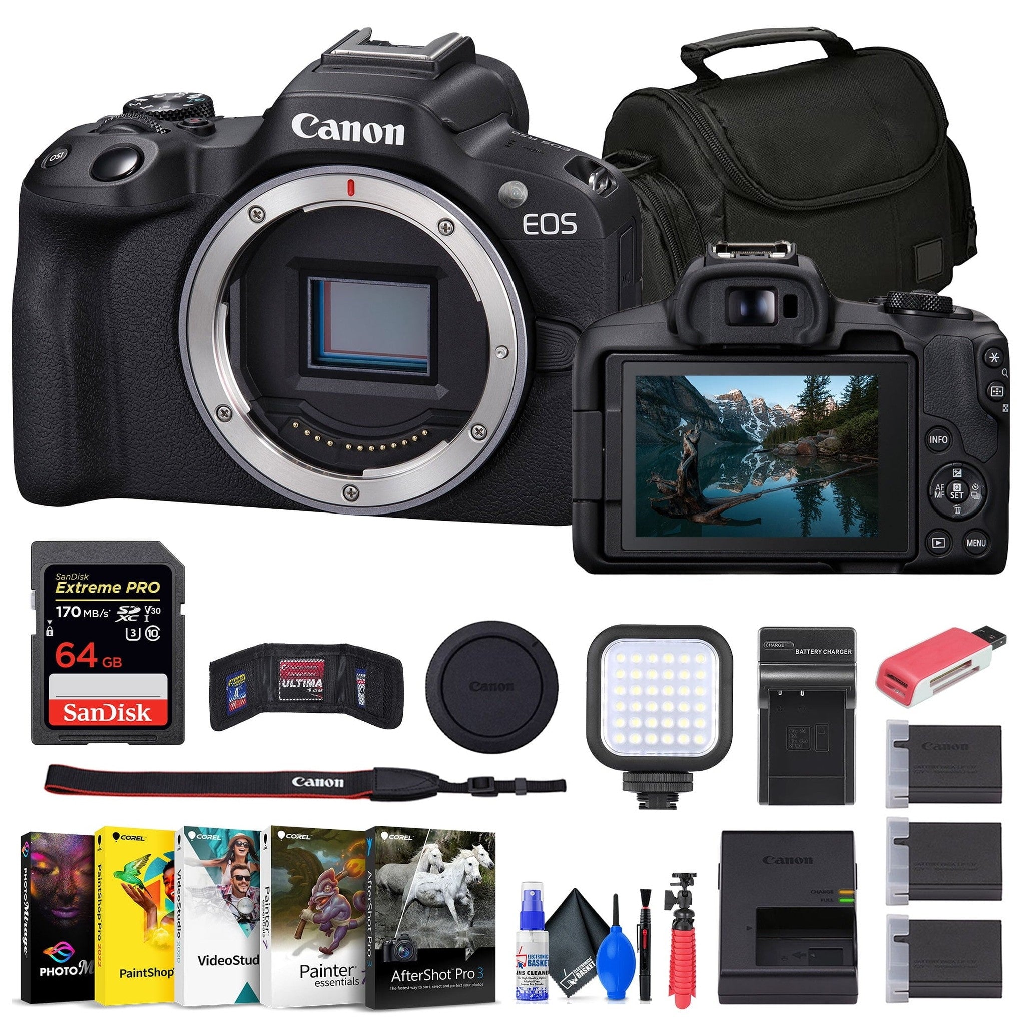 Canon EOS R50 Mirrorless Camera + 64GB Card + Bag + Charger + Battery + More