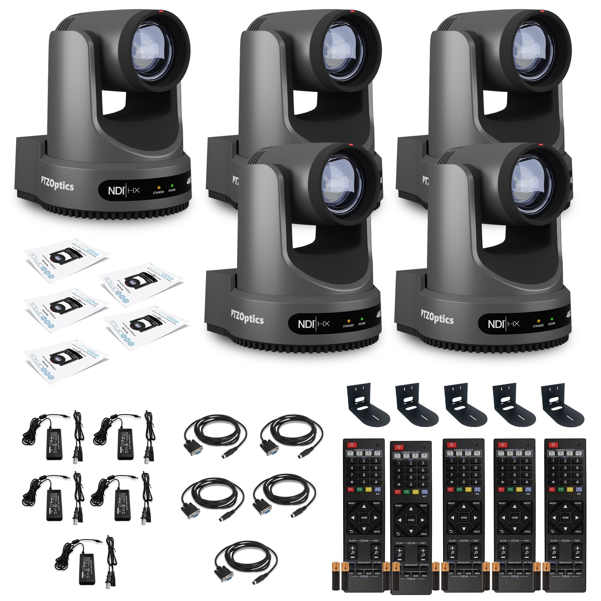 5 x PTZOptics Move 4K PTZ Camera with 20x Zoom Gray PT20X-4K-GY-G3 + 5 x Wall Mount