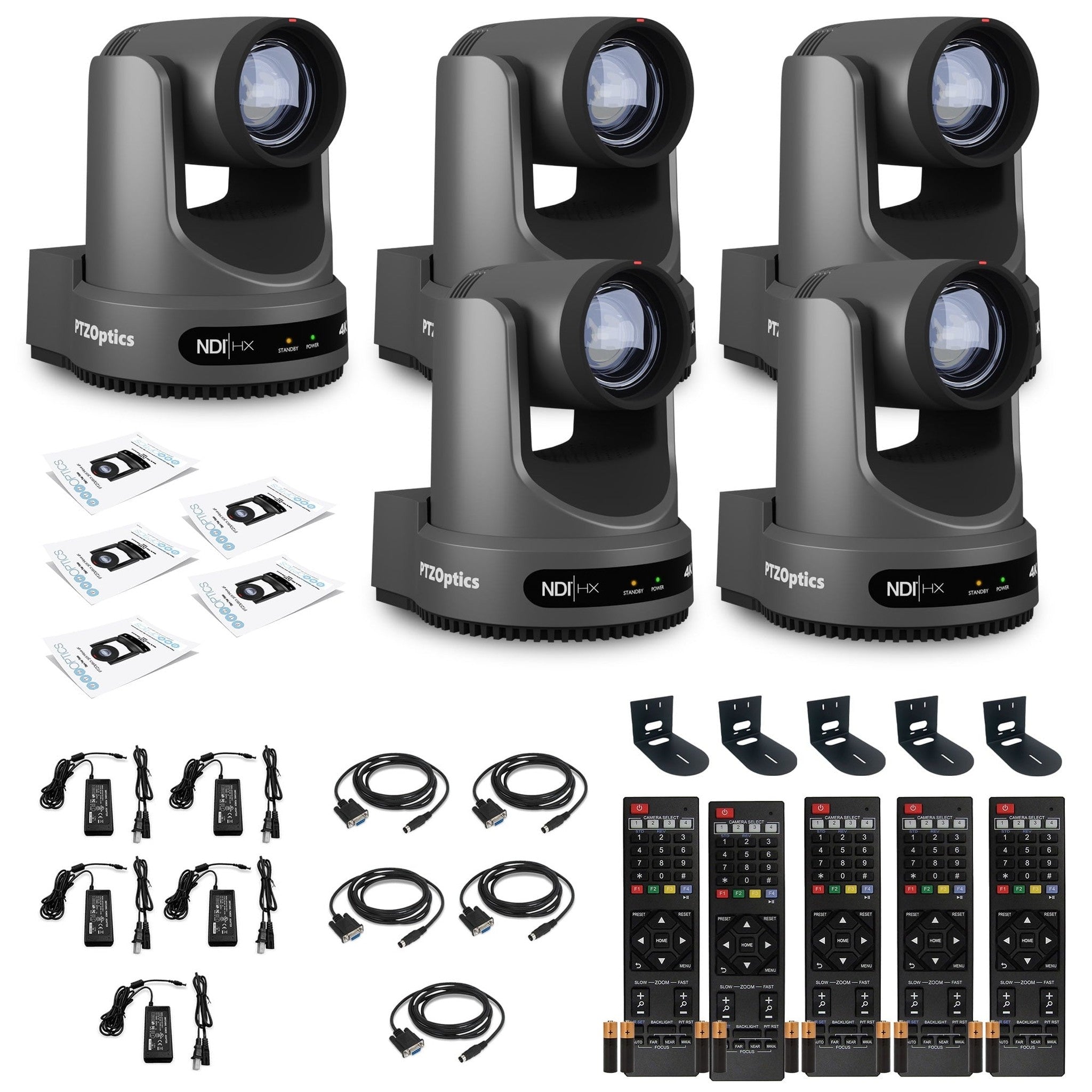 5 x PTZOptics Move 4K PTZ Camera with 20x Zoom Gray PT20X-4K-GY-G3 + 5 x Wall Mount PTZOptics