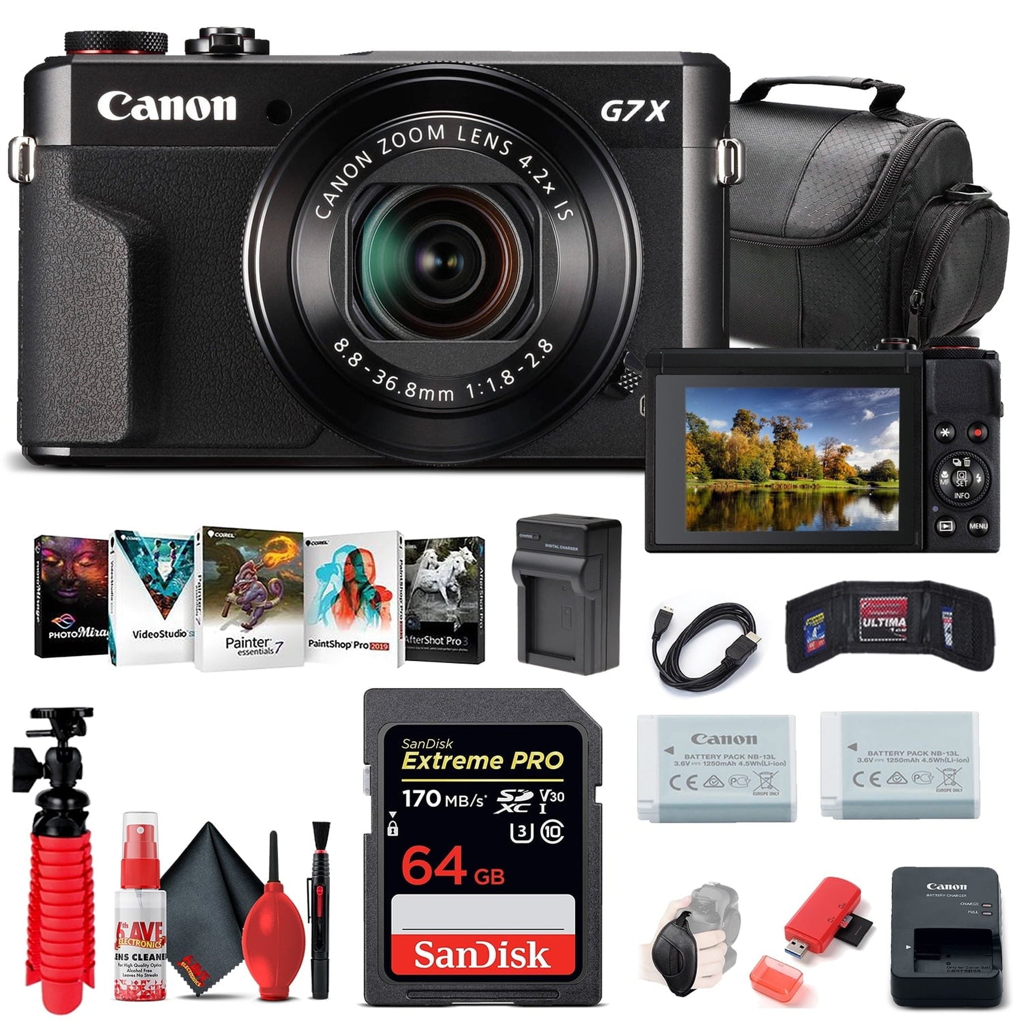 Canon PowerShot G7 X Mark II Digital Camera 1066C001 + 64GB Card + More