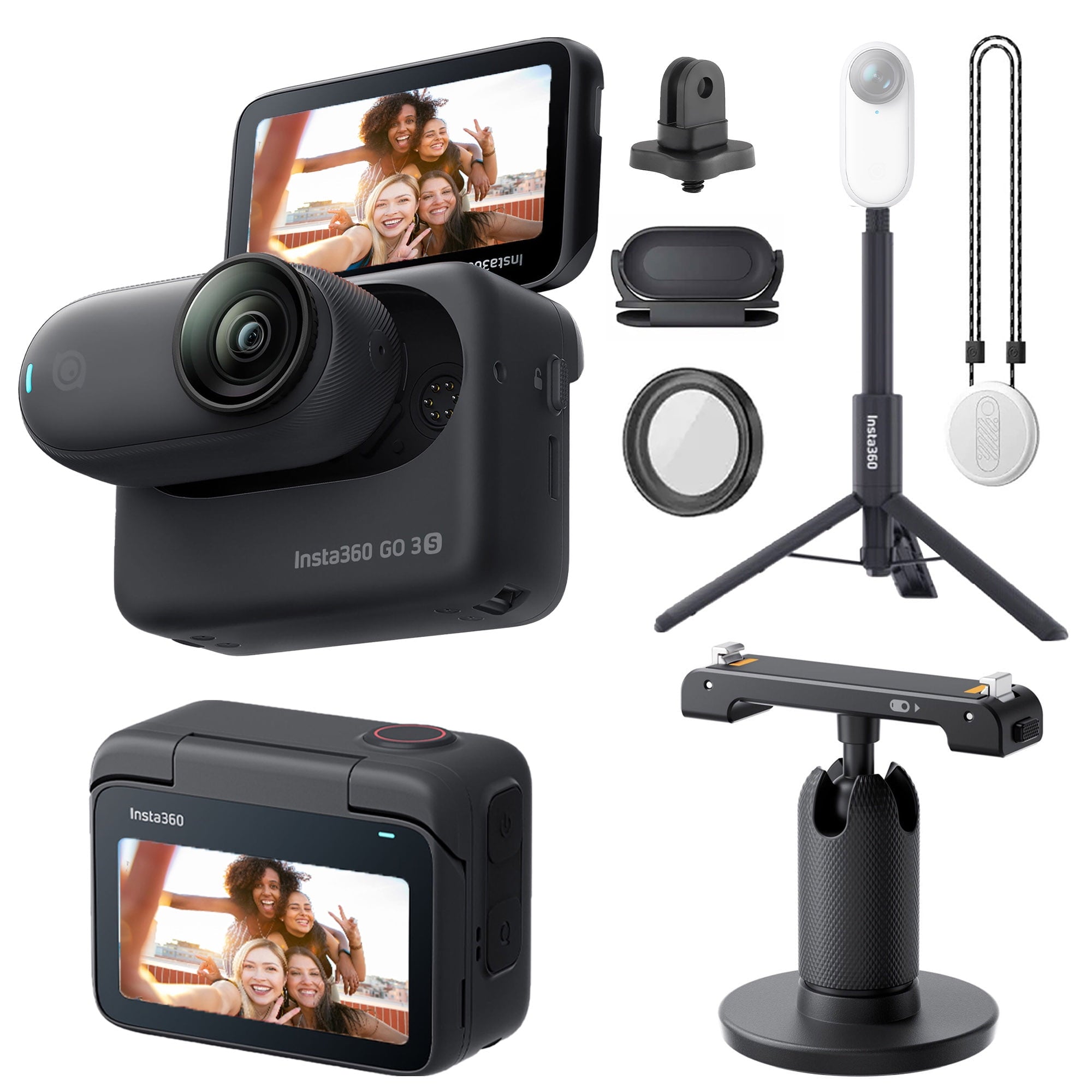 Insta360 GO 3S Small Action Camera 64GB + Selfie Stick + Tripod + Mount Adapter + More