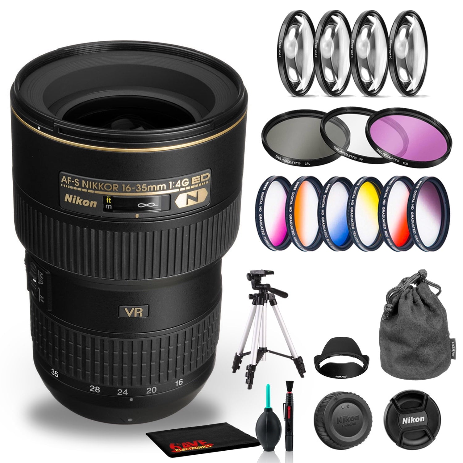 Nikon AF-S NIKKOR 16-35mm f/4G ED VR Lens Includes Filter Kits and Tripod Intl Model Bundle