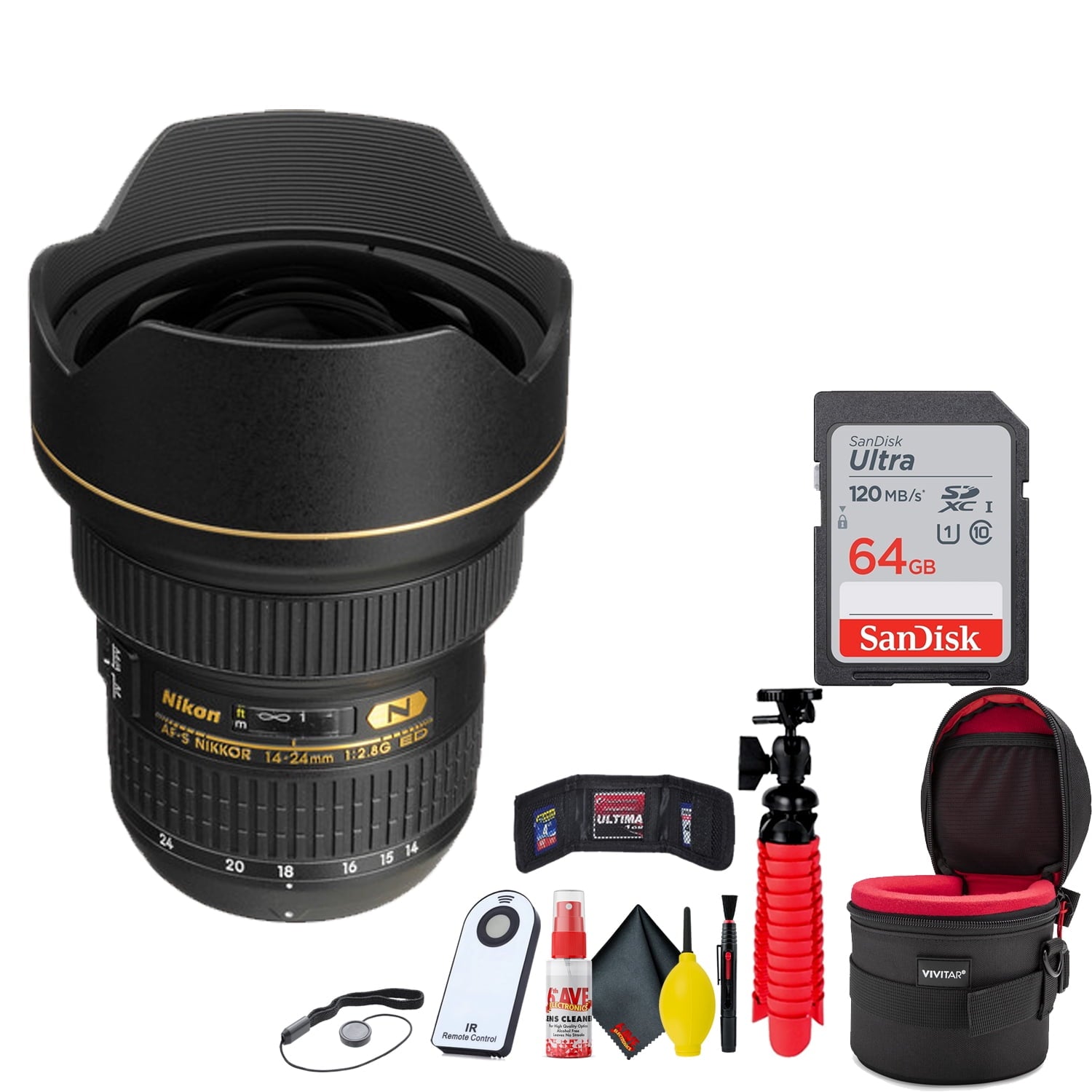 AF-S 14-24mm f/2.8G ED Lens Bundle INTL Model with 64GB SD Card