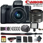 Canon EOS M50 Mirrorless Digital Camera with 15-45mm Lens International Model 2680C011 W/Bag, Extra Battery, LED Light