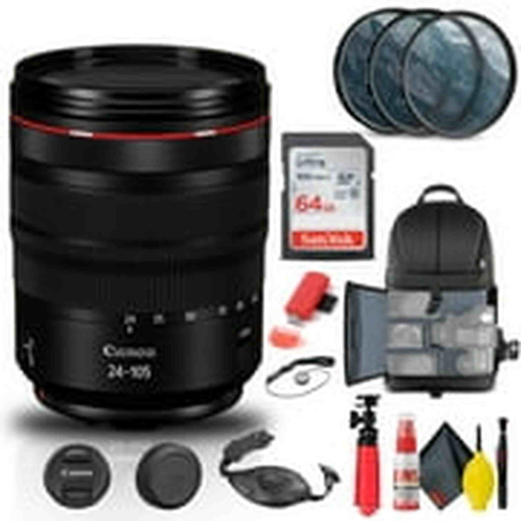 Canon RF 24-105mm f/4L IS USM Lens 2963C002 + Filter + BackPack + 64G + More