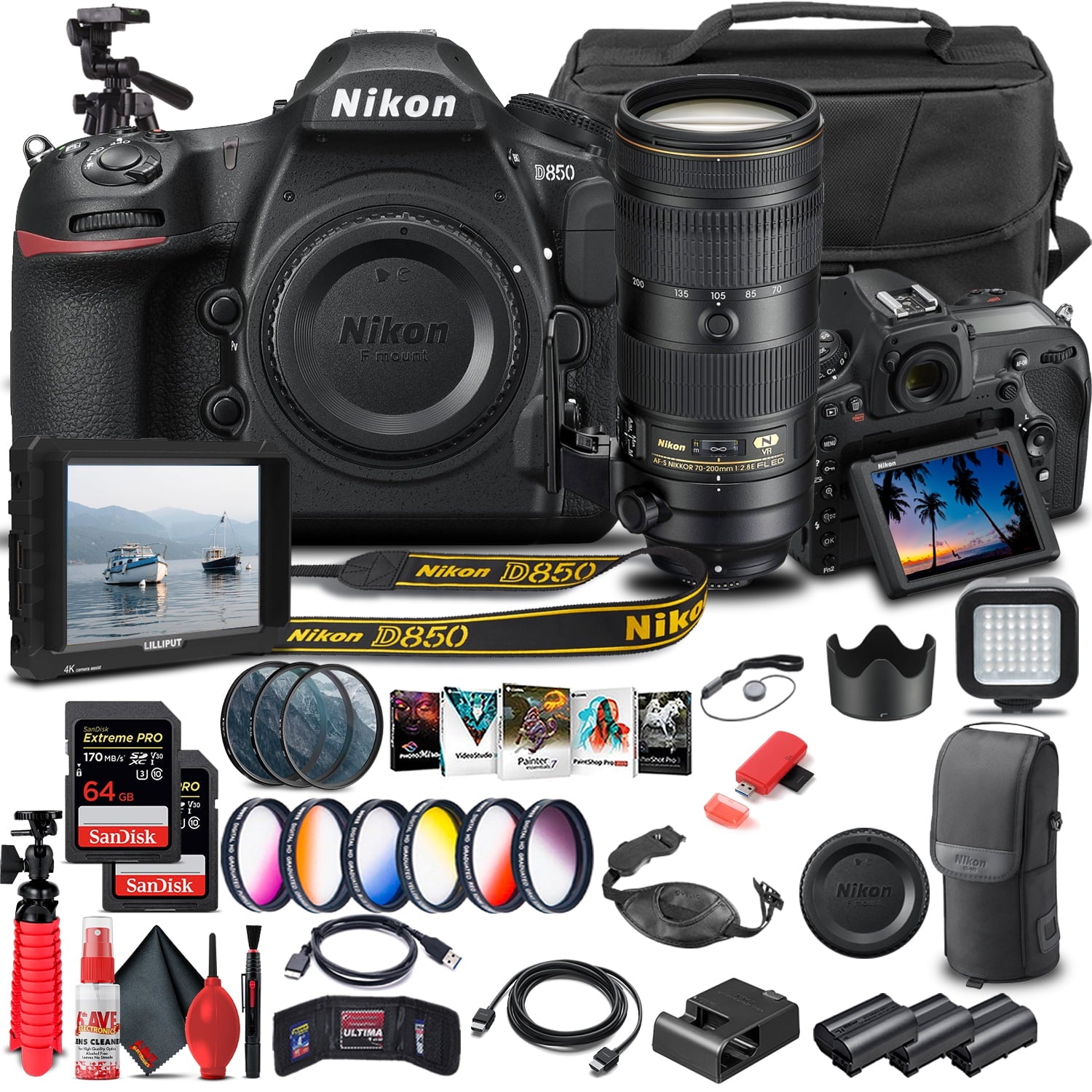 Nikon D850 Camera Body Only 1585 W/ Nikon 70-200mm VR Lens - Advanced Bundle