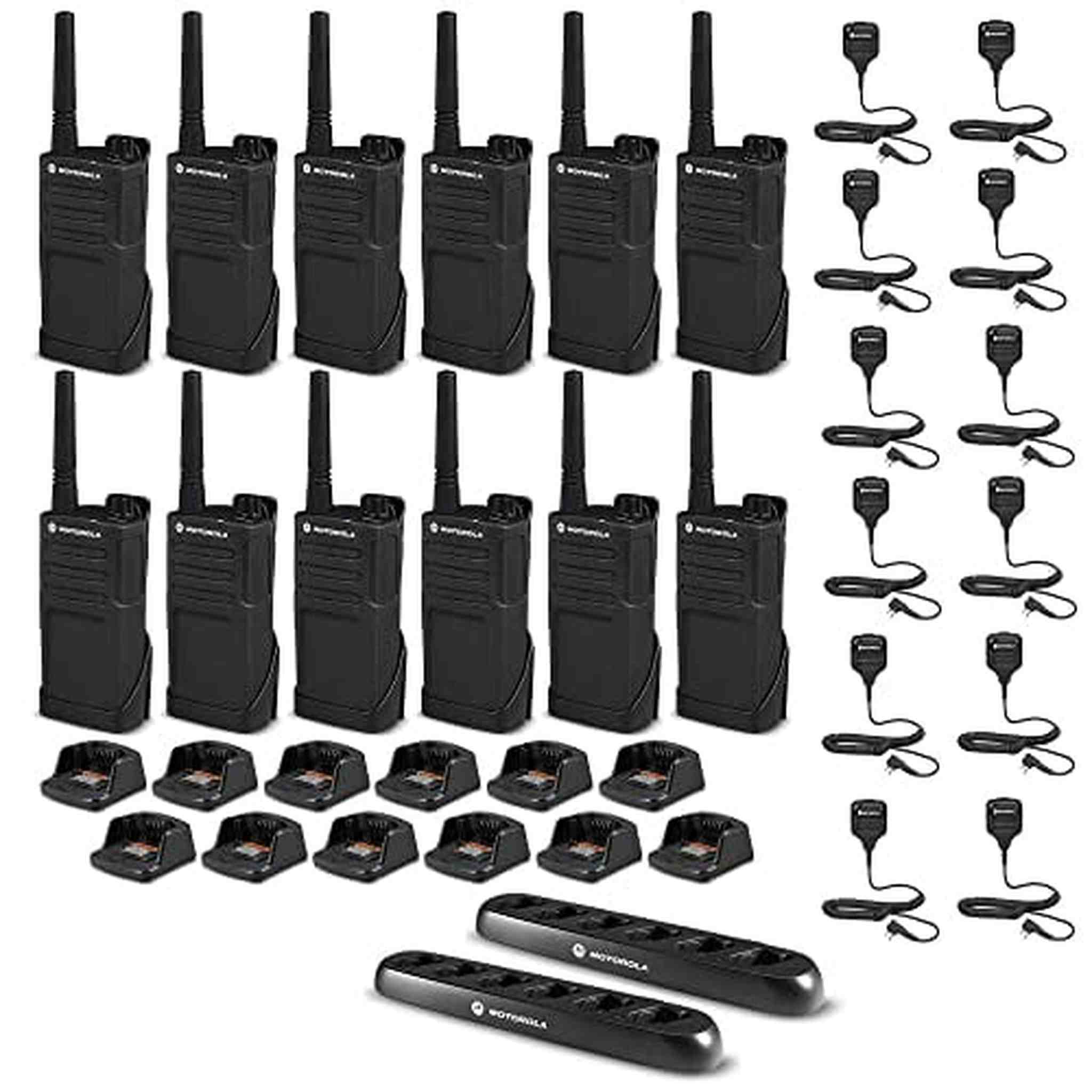 12 x Motorola RMM2050 On-Site 2-Way Radio + 2x 6 Bank Charger - 12 Pack W/ Mics Motorola Solutions