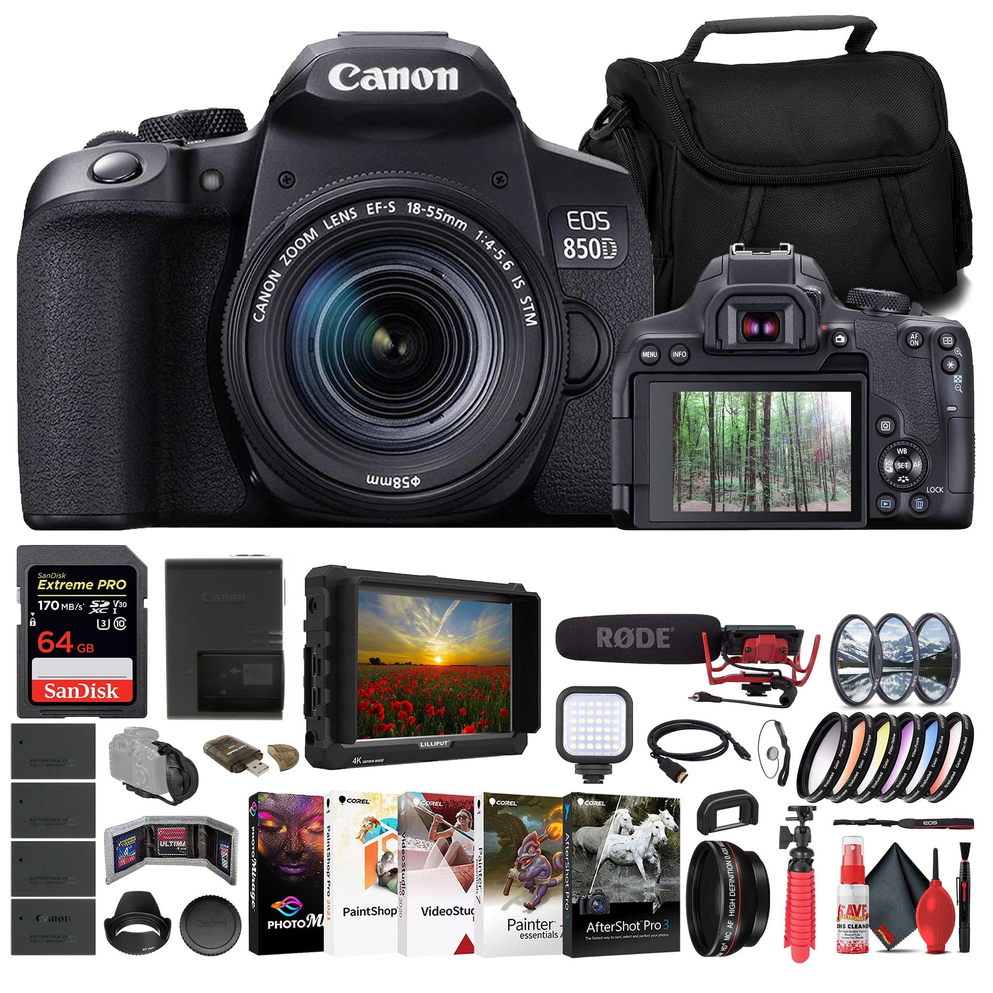 Canon EOS 850D / Rebel T8i DSLR Camera W/ 18-135mm Lens + 64GB Card + More
