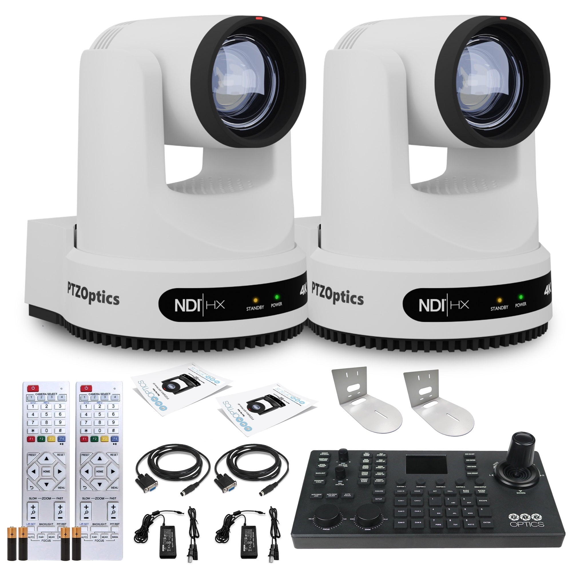 2 x PTZOptics Move 4K PTZ Camera with 12x Zoom White PT12X-4K-WH-G3 + SuperJoy PTZ Controller + 2 x Wall Mount