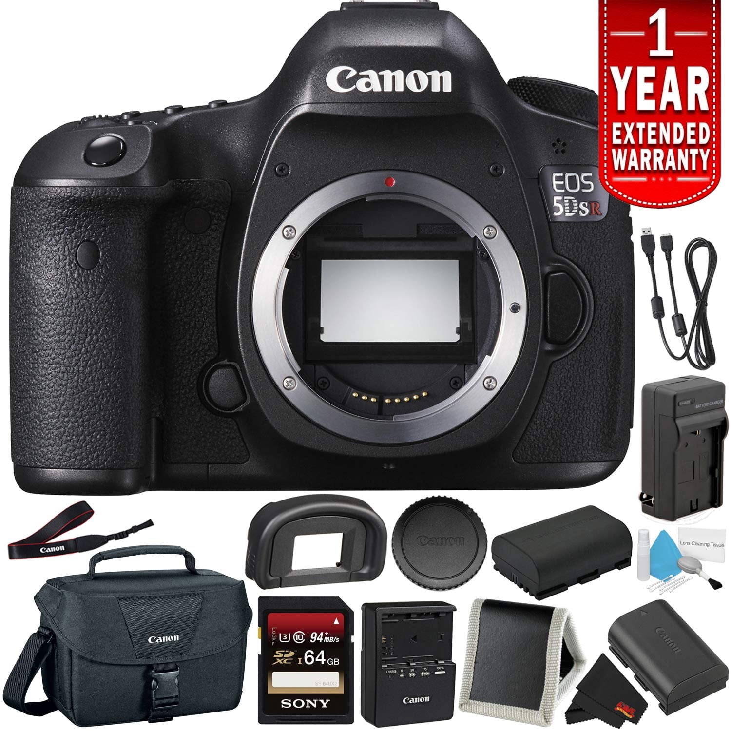 Canon EOS 5DS R Digital SLR Camera Body Only - Bundle with 32GB Memory Card + Spare Battery + More International Versi