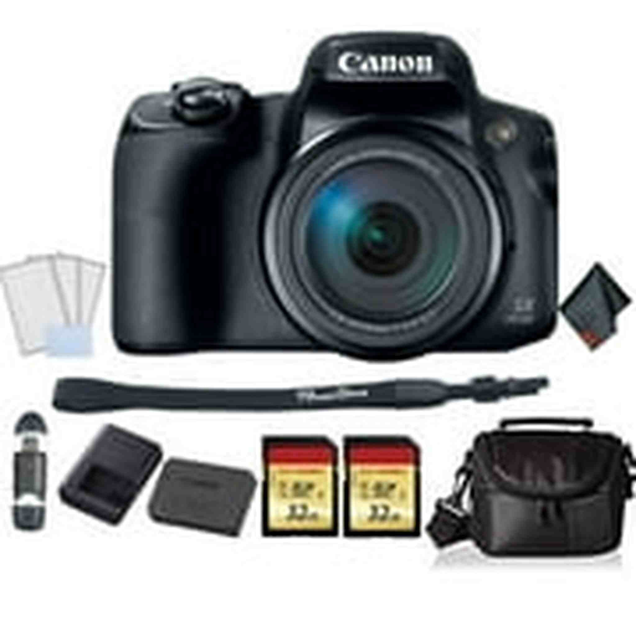 Canon PowerShot SX70 HS Digital Camera Bundle with 2X 32GB Memory Cards + SD Card USB Reader + LCD Screen Protectors and