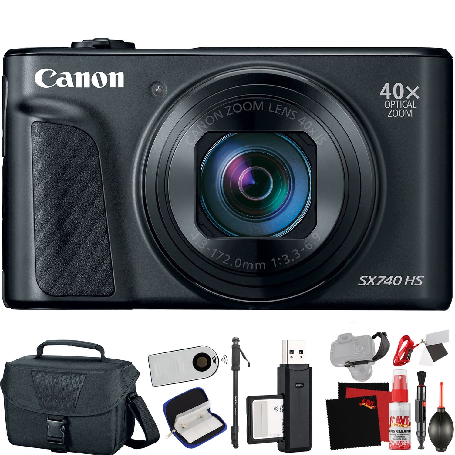 Canon PowerShot SX740 HS Digital Camera (Black) (International Model) with Extra Accessory Bundle