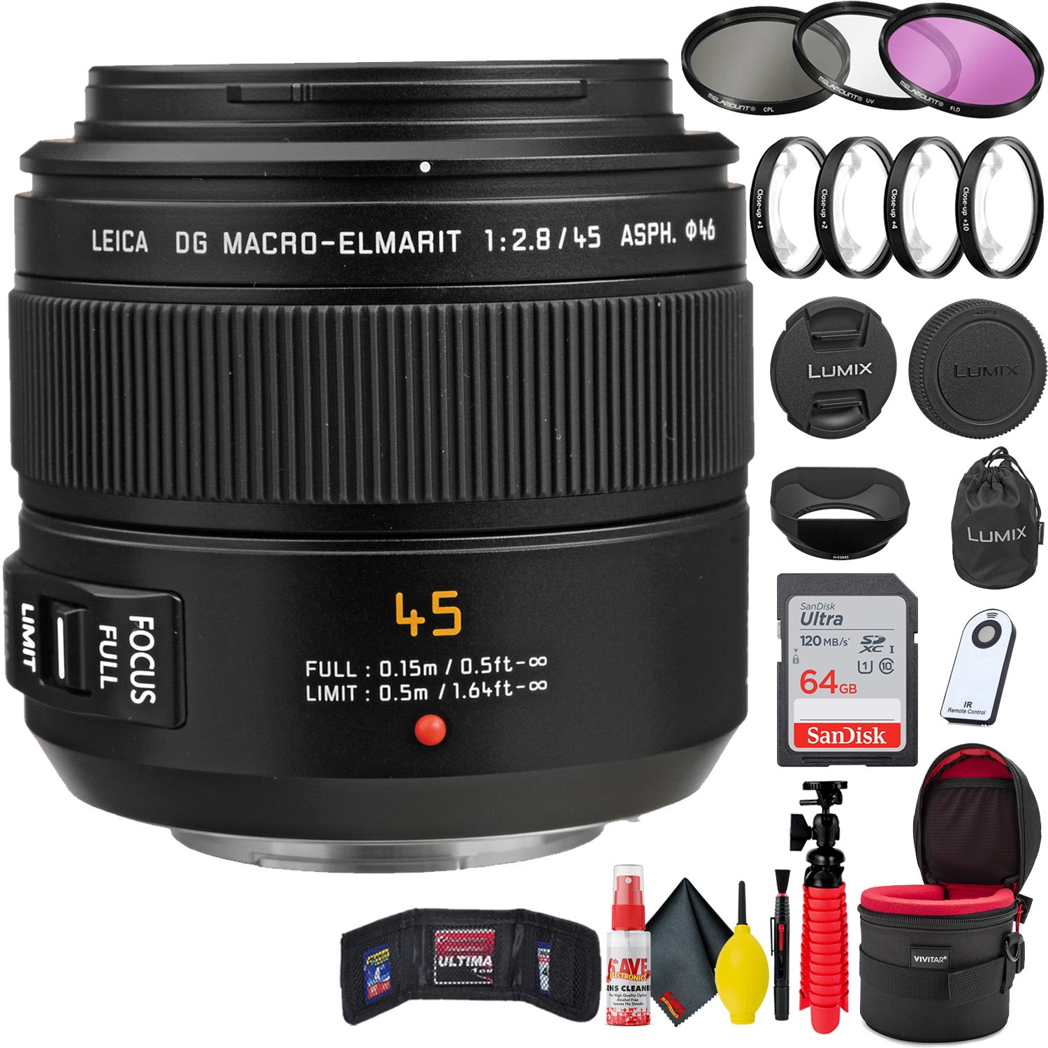 Panasonic Leica DG Macro-Elmarit 45-mm f/2.8 ASPH Mega O.I.S Lens + Accessories Starter Bundle