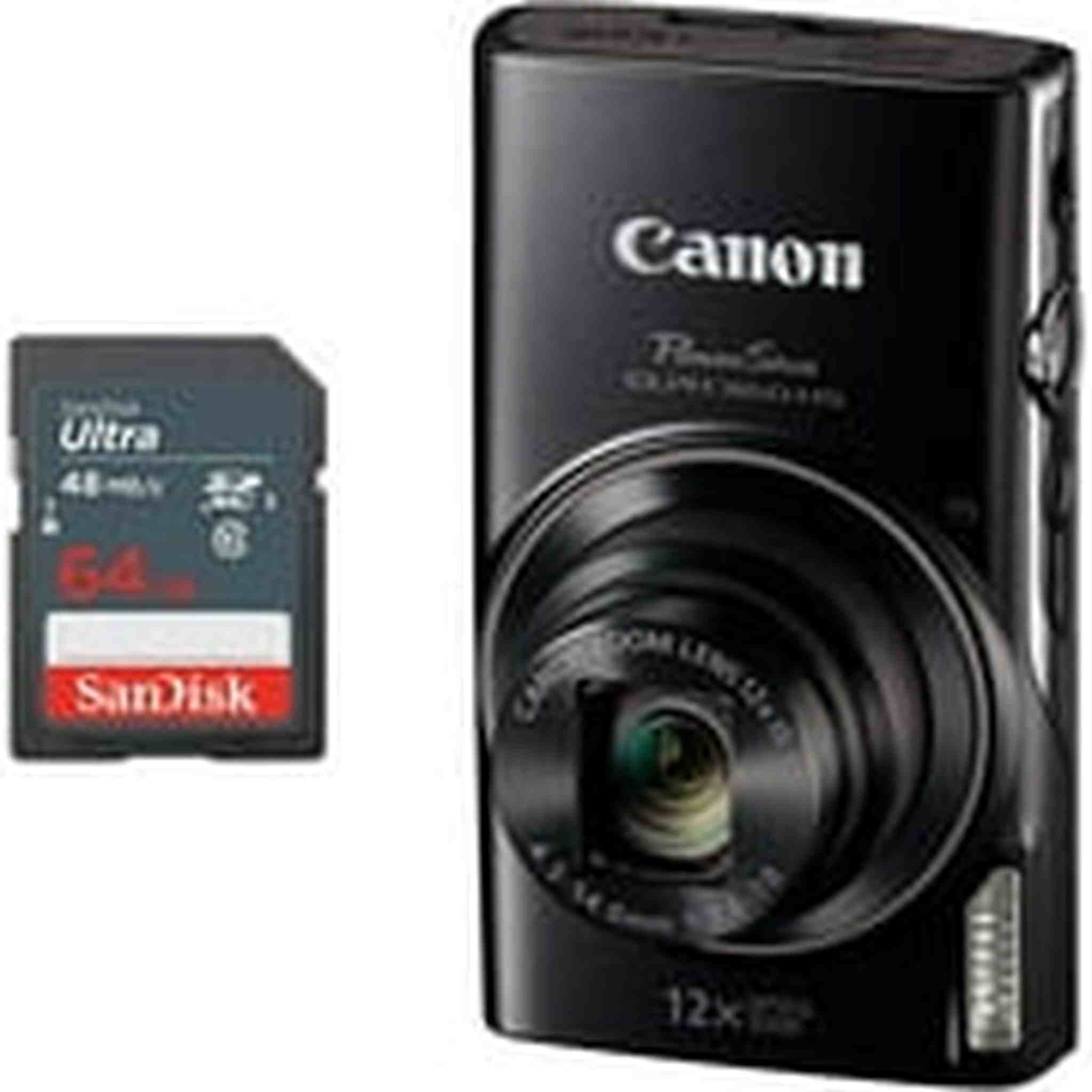 Canon PowerShot ELPH 360 HS Digital Camera + 64GB SD Memory Card Black - Used Canon