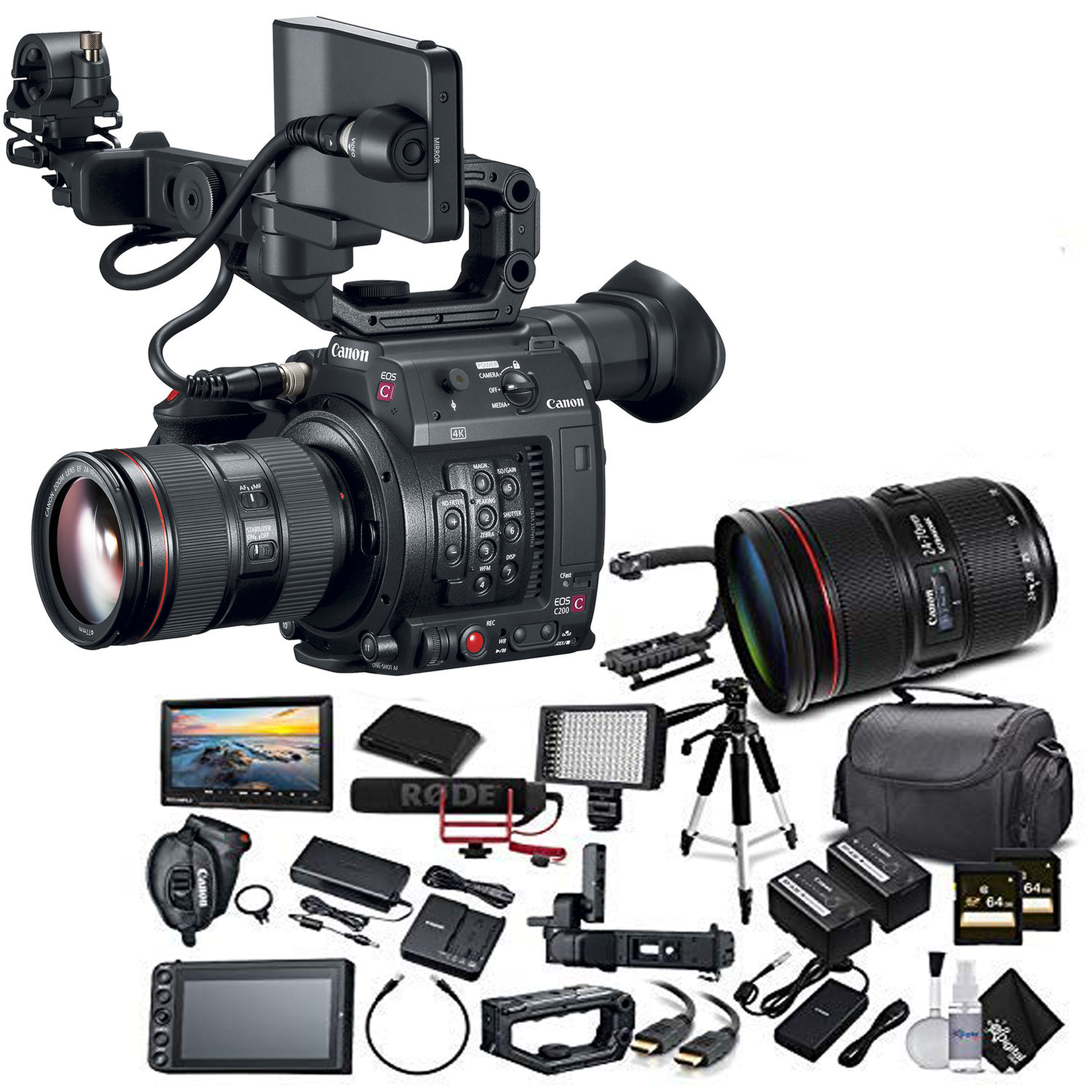 Canon EOS C200 Cinema Camera 2215C002 & 16-35mm f/2.8L II USM Lens with 2 Memory Cards, 2 Extra Batteries, Mic, Case, Le