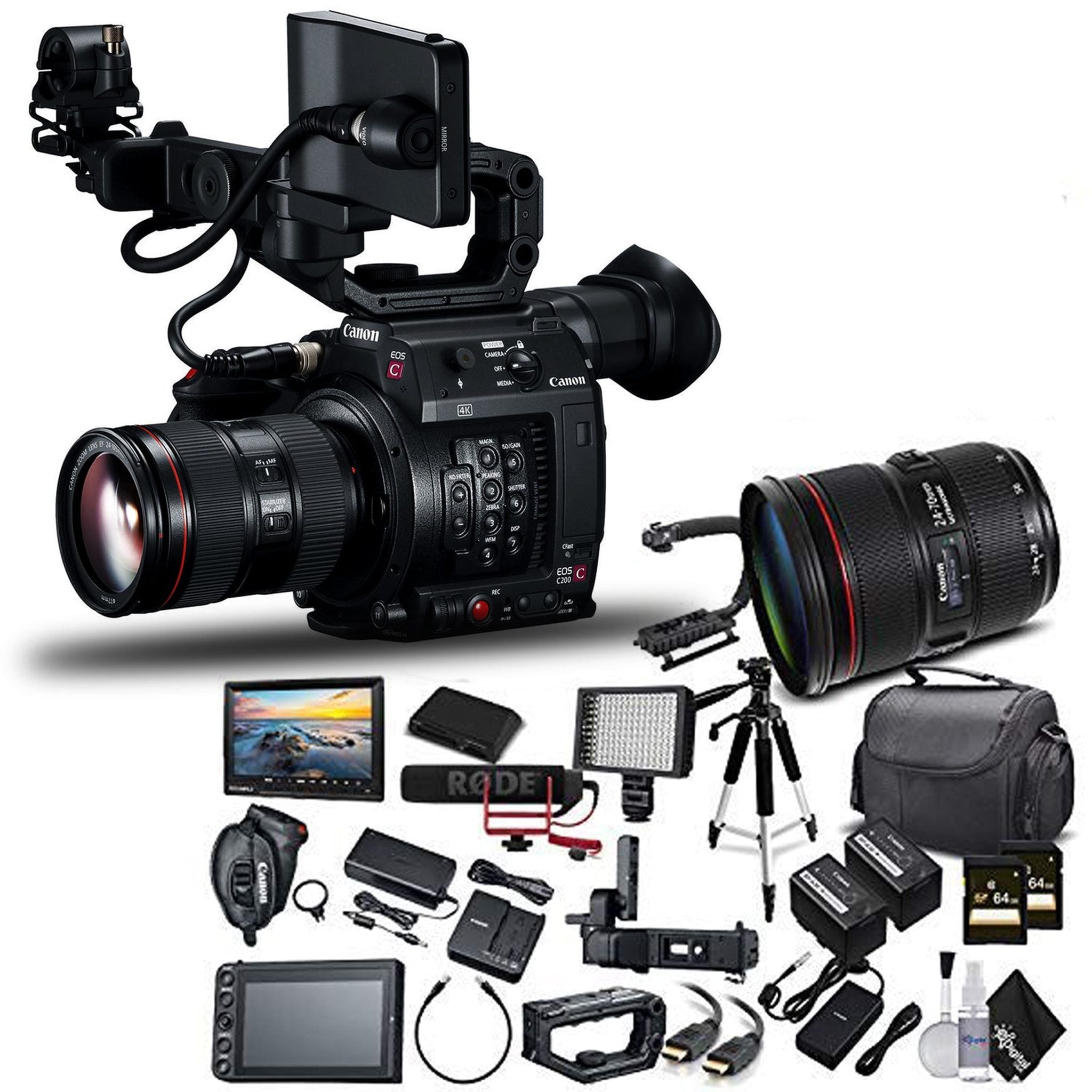 Canon EOS C200 Cinema Camera - Includes 16-35mm Lens, 24-70mm Lens, 70-200mm Lens, with 2 Memory Cards, 2 Extra Batterie