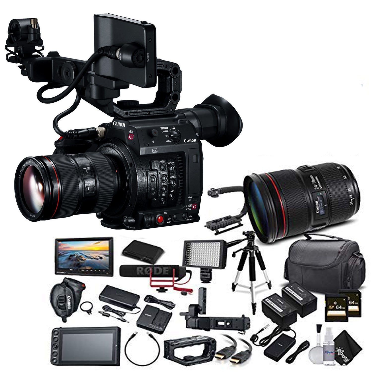Canon EOS C200 Cinema Camera 2215C002 & 16-35mm f/2.8L II USM Lens with Memory Card, Case, Tripod, and Extended Warranty