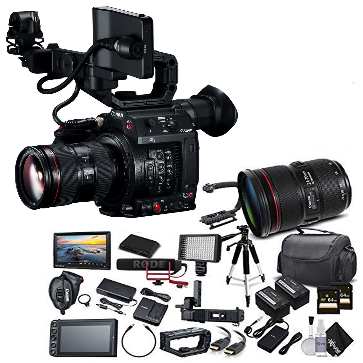 Canon EOS C200 Cinema Camera 2215C002 - Triple Lens Kit Includes 16-35mm Lens, 24-70mm Lens, 70-200mm Lens, with Memory