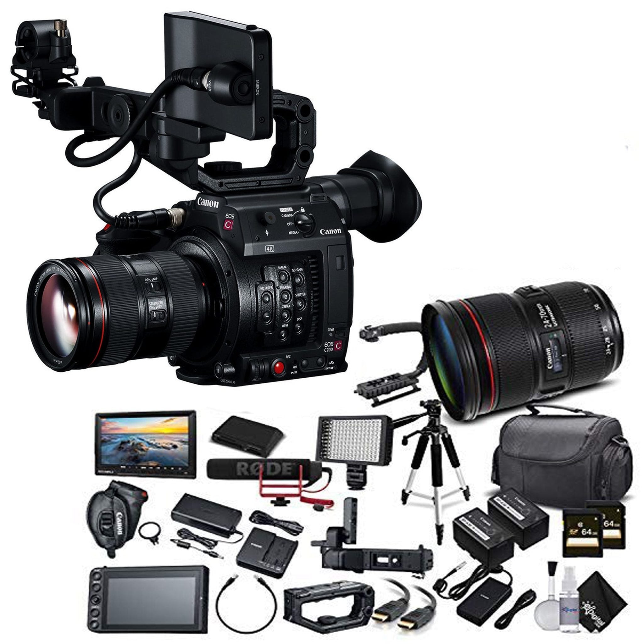 Canon EOS C200 Cinema Camera 2215C002 - Triple Lens Kit Includes 16-35mm Lens, 24-70mm Lens, 70-200mm Lens, with Memory