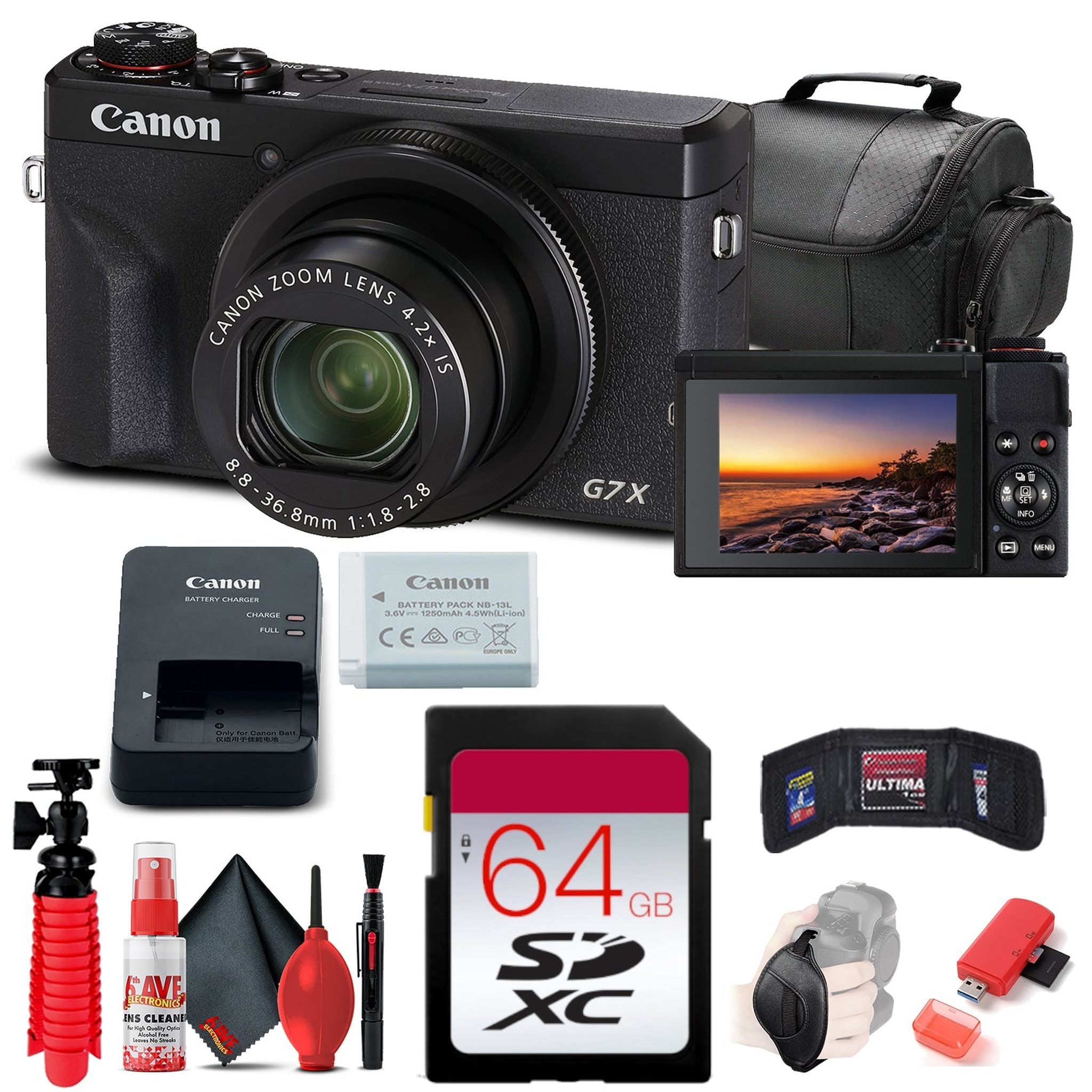 Canon PowerShot G7 X Mark III Camera 3637C001 + 64GB Card Base Bundle International Version International Model