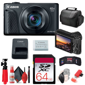 Canon PowerShot SX740 HS Camera Black 2955C001 + 64GB Card Base Bundle International Version International Model