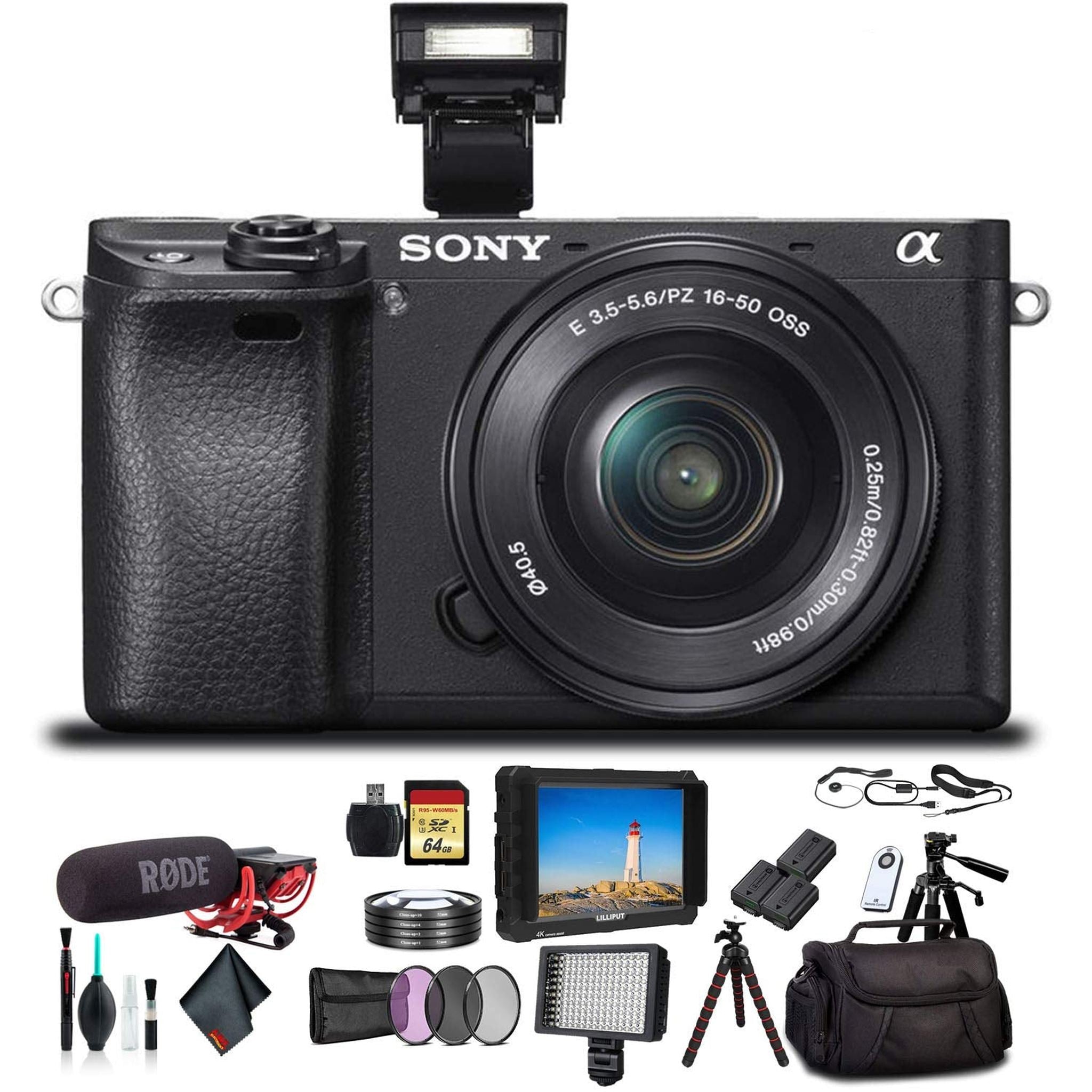 Sony Alpha a6300 Mirrorless Camera with 16-50mm Lens Black ILCE6300L/B with Bag, Filters, 2X Extra Batteries, Rode Mic, - Used Sony