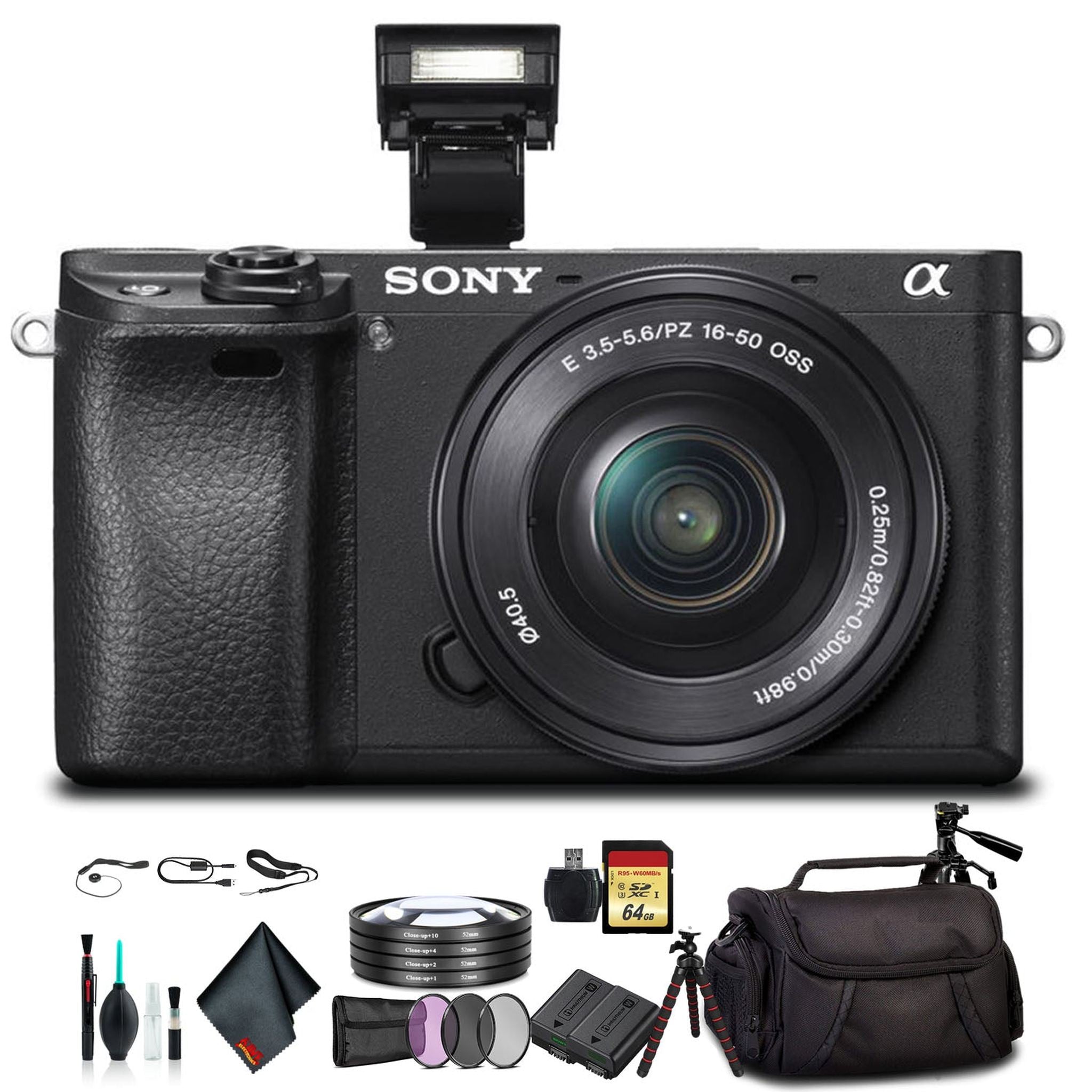 Sony Alpha a6300 Mirrorless Camera with 16-50mm Lens Black ILCE6300L/B with Soft Bag, Lens Filters, Tripod, Additional B - Used Sony