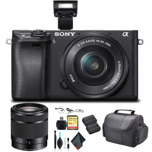 Sony Alpha a6300 Mirrorless Camera with 16-50mm Lens Black ILCE6300L/B with Sony 55-210mm Lens, Soft Bag, Additional Bat - Used Sony