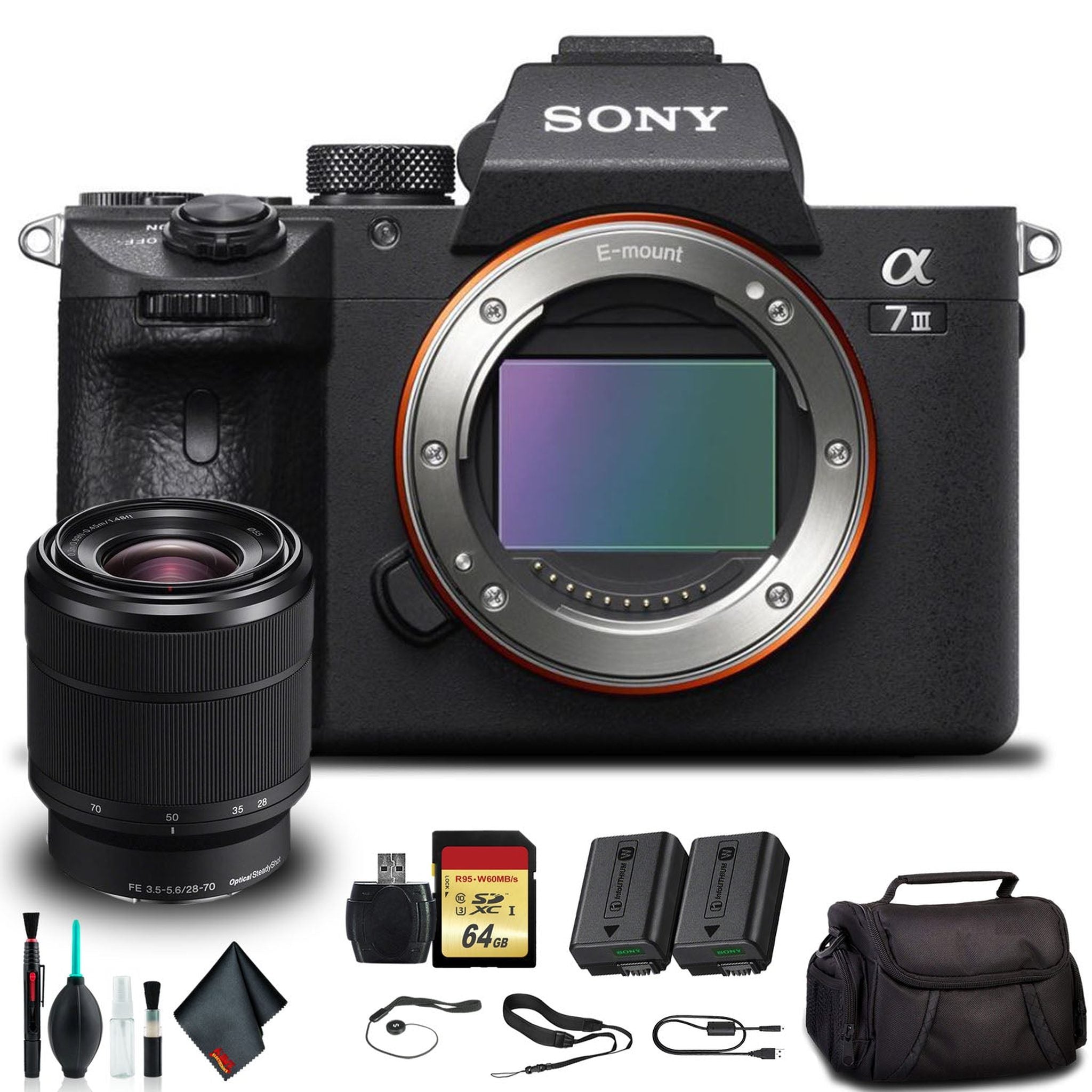 Sony Alpha a7 III Mirrorless Camera with 28-70mm Lens ILCE7M3K/B with Soft Bag, Additional Battery, 64GB Memory Card, Ca - Used Sony