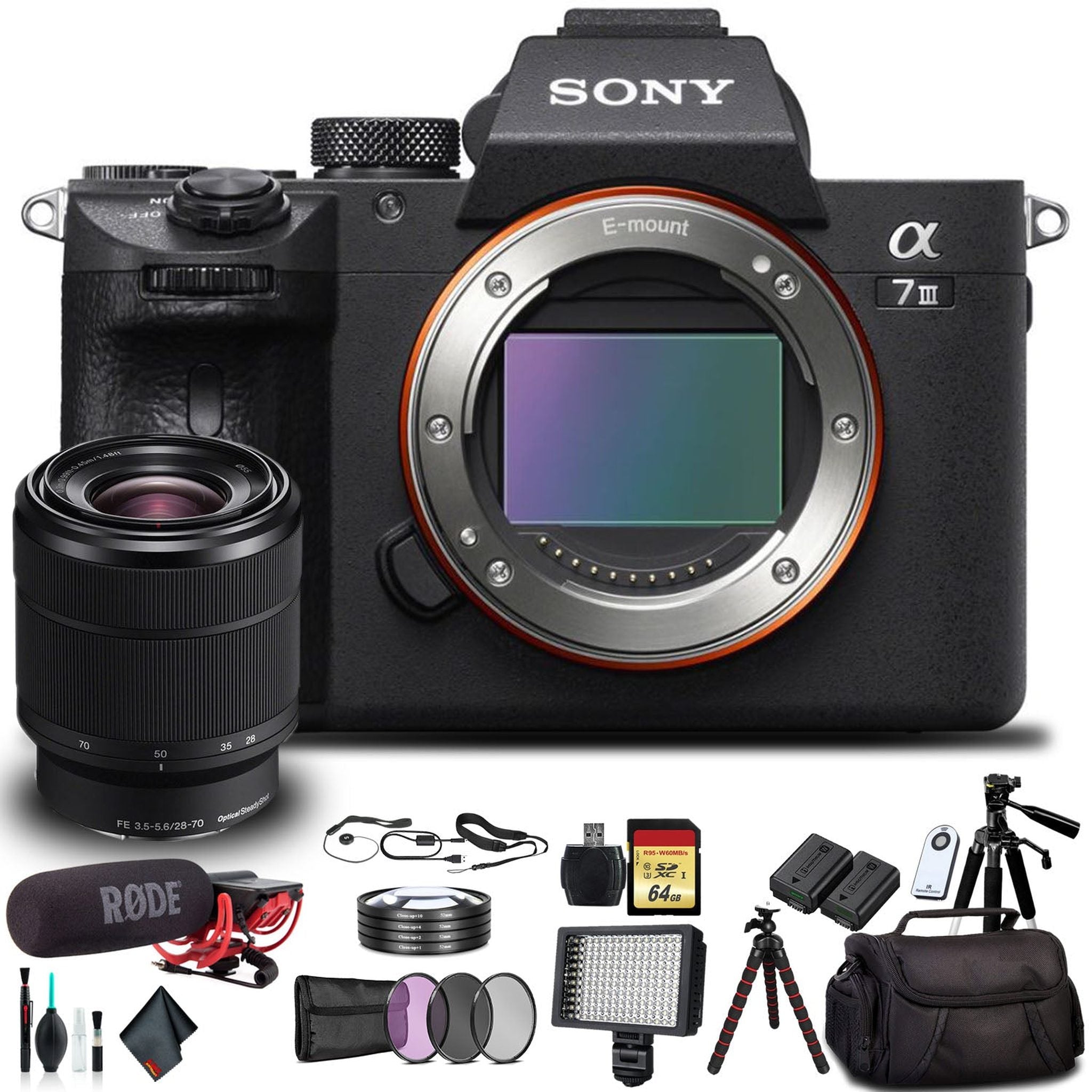 Sony Alpha a7 III Mirrorless Camera with 28-70mm Lens ILCE7M3K/B with Soft Bag, Additional Battery, Rode Mic, LED Light, - Used Sony