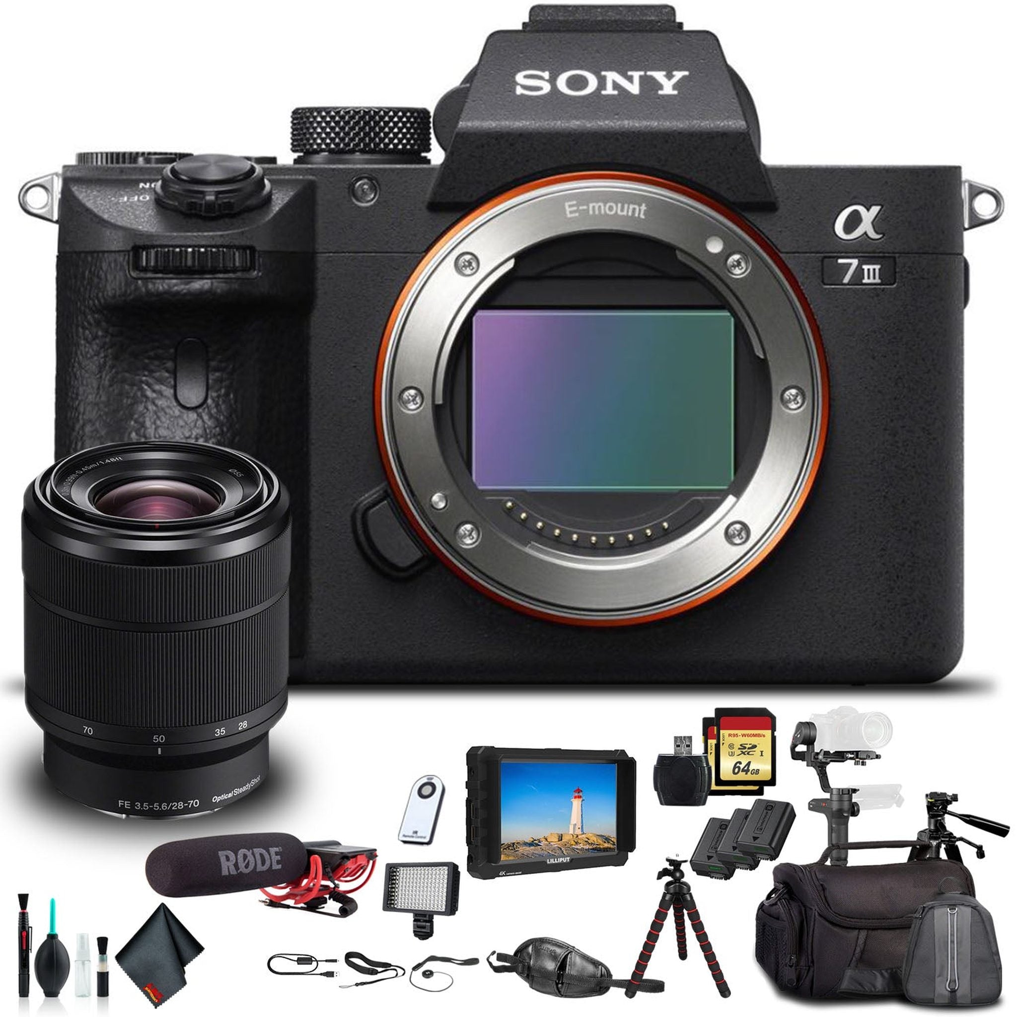 Sony Alpha a7 III Mirrorless Camera W/ 28-70mm Lens ILCE7M3K/B W/Soft Bag, Zhiyun-Tech WEEBILL Stabilizer, Tripod, 2X Ex - Used Sony