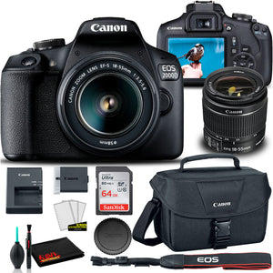 Canon EOS 2000D DSLR Camera with 18-55mm Lens + EOS Bag + Sandisk Ultra 64GB Card International Model
