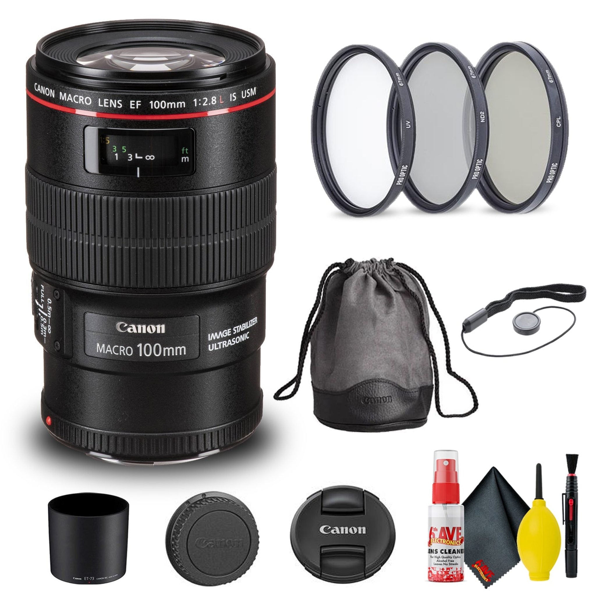 Canon EF 100mm f/2.8L Macro IS USM Lens 3554B002 + Filter Kit + More - Reconditioned Canon