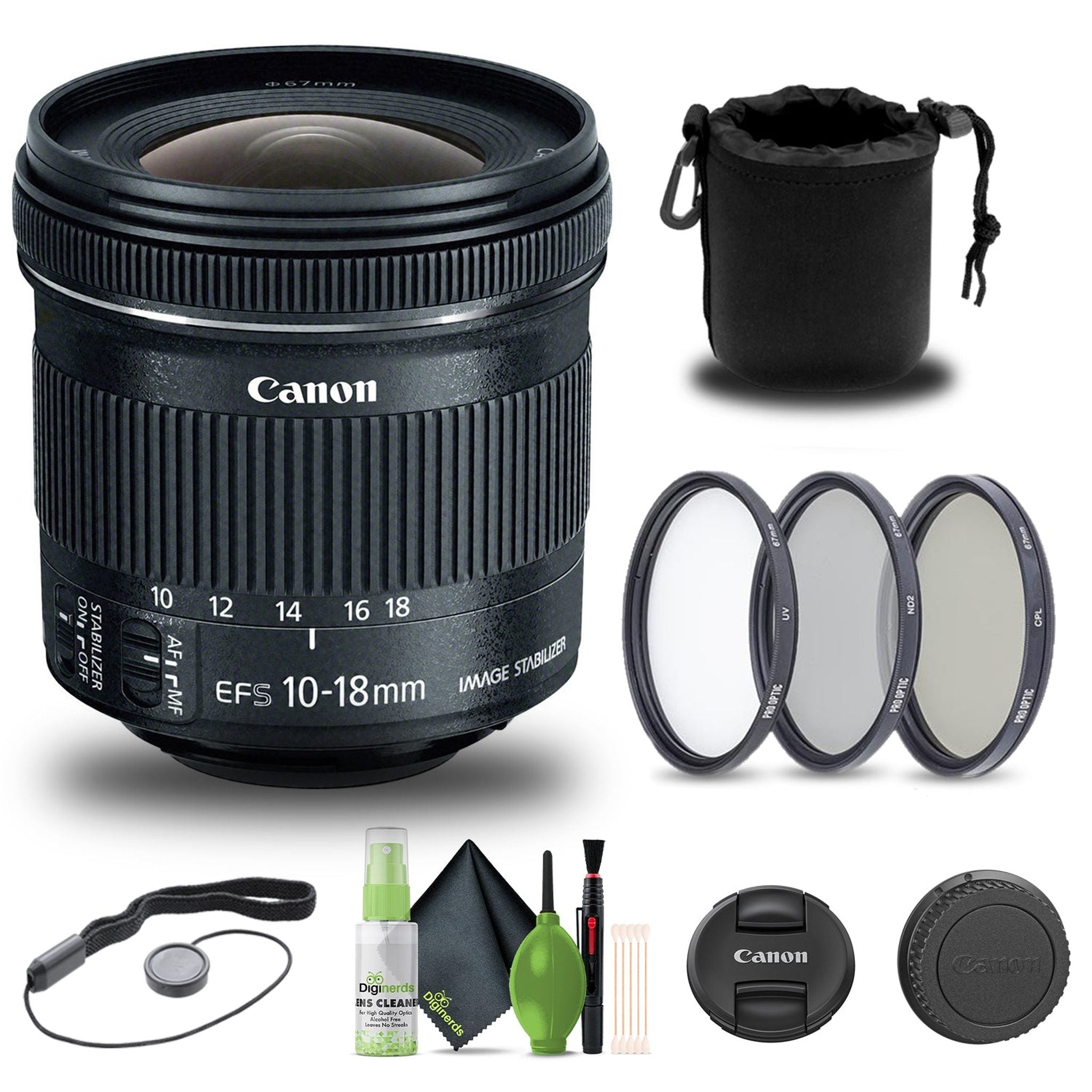 Canon EF-S 10-18mm f/4.5-5.6 IS STM Lens 9519B002 + Filter Kit + More - Reconditioned Canon