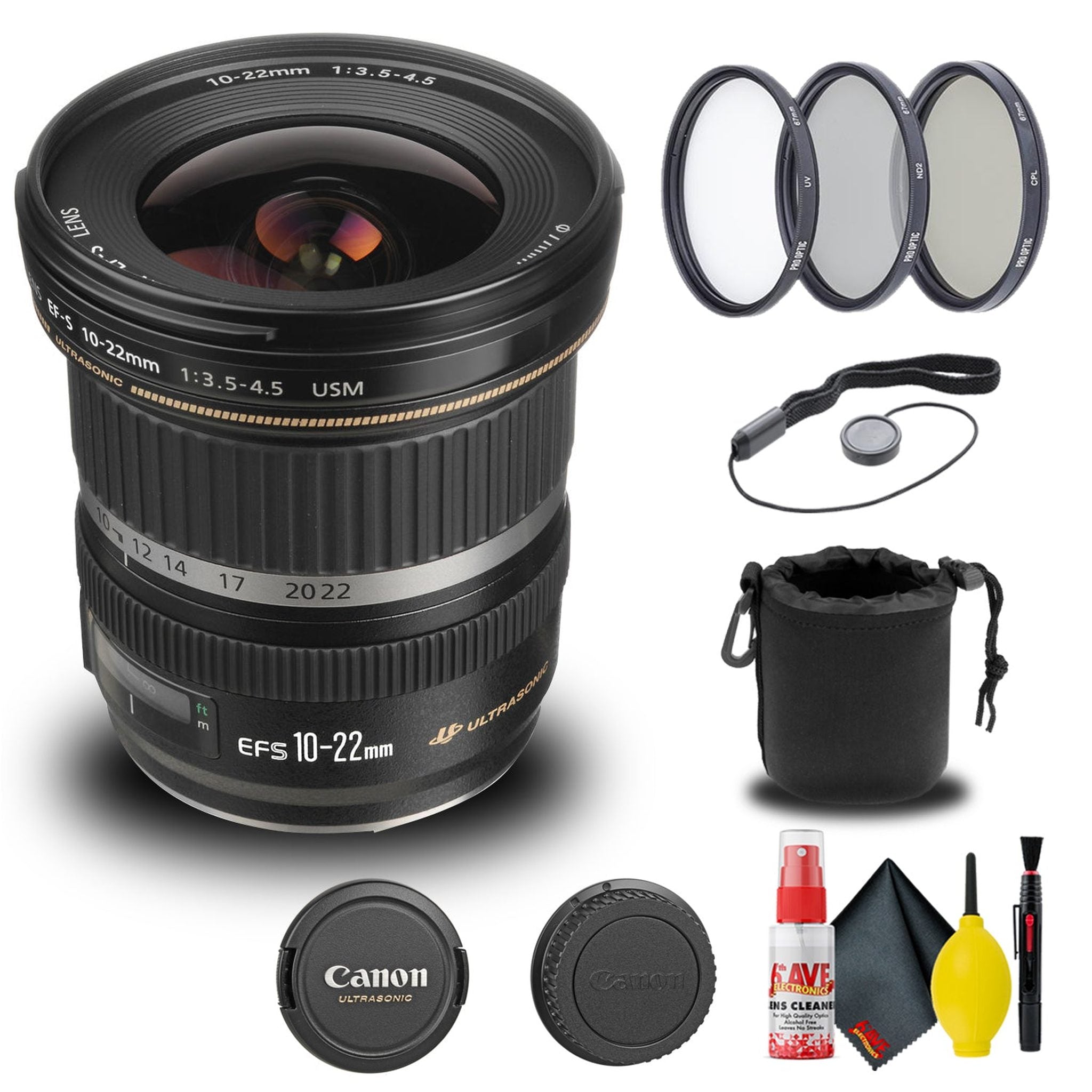 Canon EF-S 10-22mm f/3.5-4.5 USM Lens 9518A002 + Filter + Lens Pouch + More - Reconditioned Canon