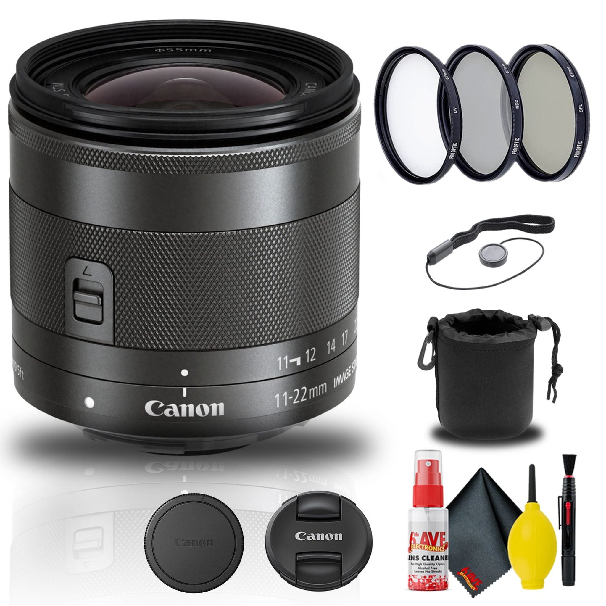 Canon EF-M 11-22mm f/4-5.6 IS STM Lens 7568B002 + Filter + Lens Pouch + More - Reconditioned Canon