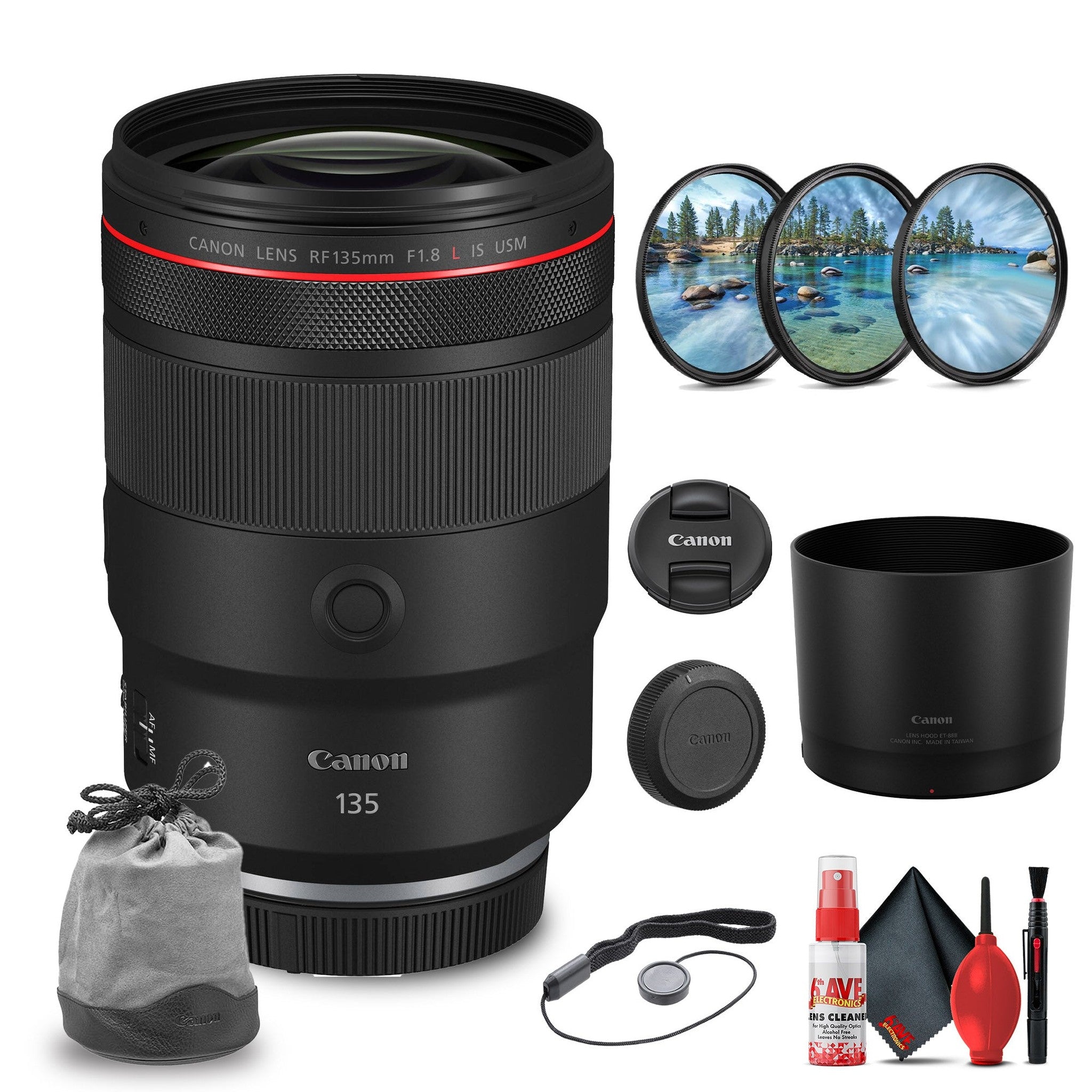 Canon RF 135mm f/1.8 L IS USM with Filter Kit + Cleaning Kit + Lens Cap Keeper Canon